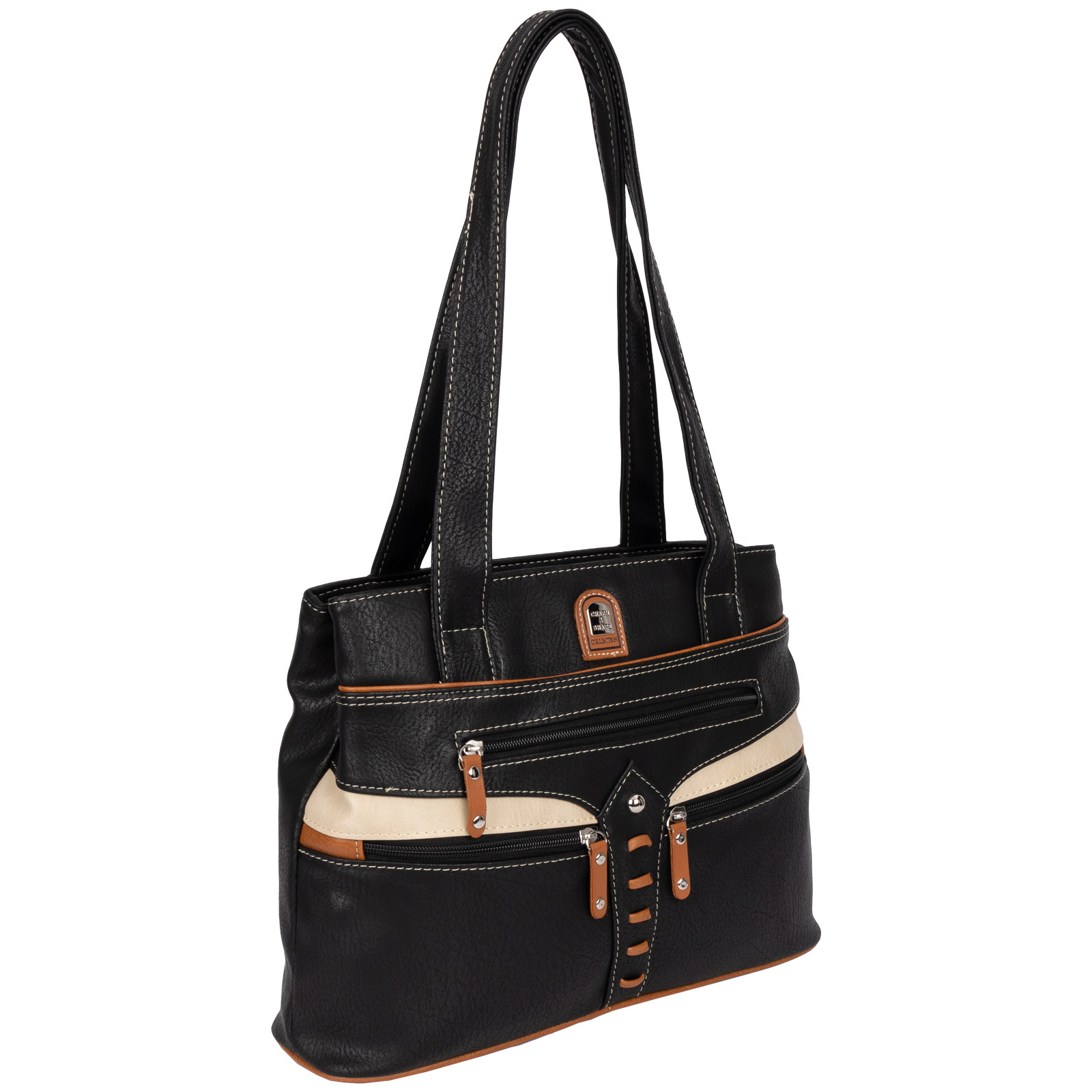Ladies' Handbag Shoulder Bag Crossover Bag Leather Look Black-cream
