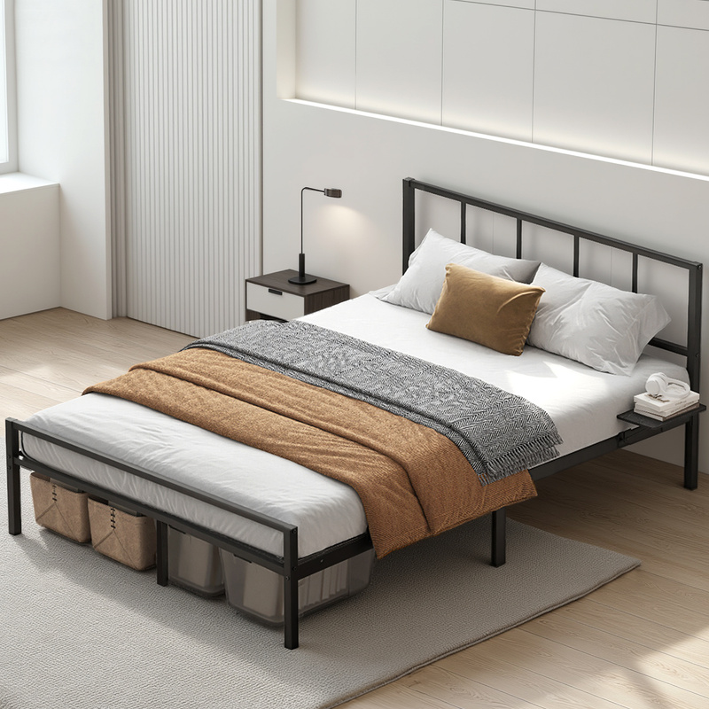 Double Metal Bed Frame, Bed Frame With Headboard, Guest Bed With Storage Compartments, Suitable For X 200 Cm Mattress, , Suitable For Teenagers, .
