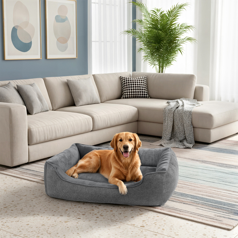E-shop Katzenbett, Hundebett, Hundekissen mit erhöhten Rändern, rutschfeste Unterseite, 100 x 75 x 25 cm, grau