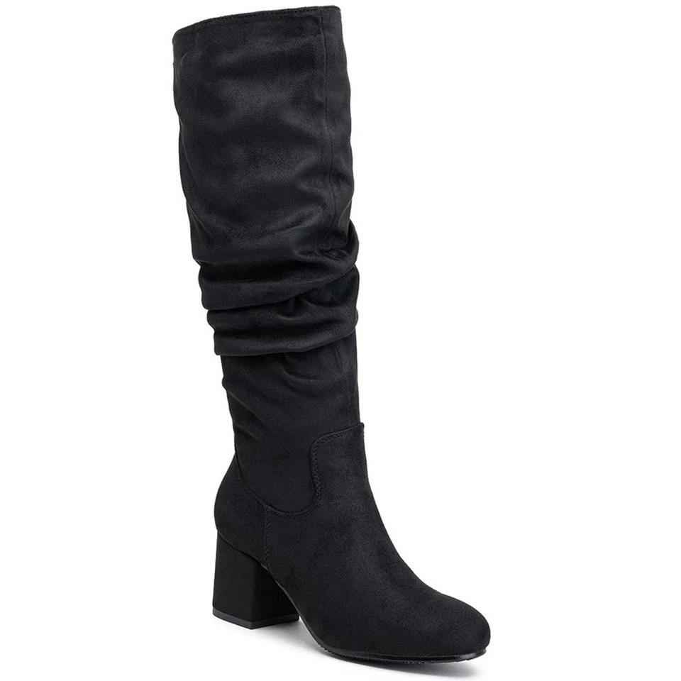 Loudlook Women's Mid Calf Ruched Warm Faux Suede Boots