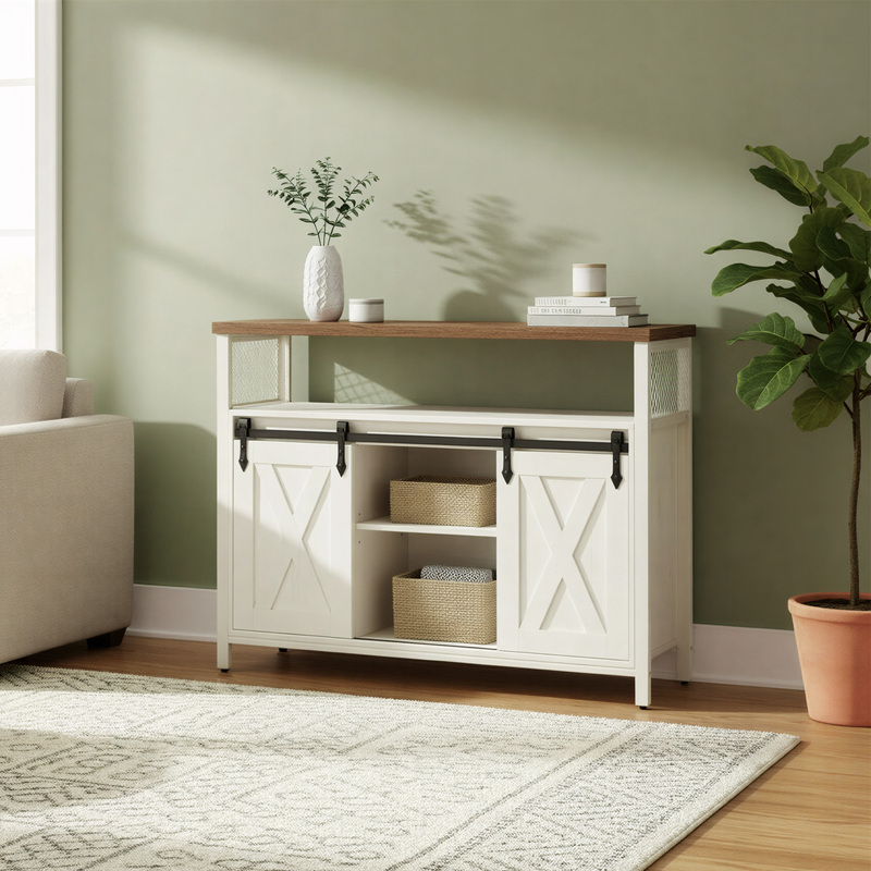 TEMU Credenza, mobile da cucina, armadio contenitore, 2 ante scorrevoli, ripiani regolabili, -marrone