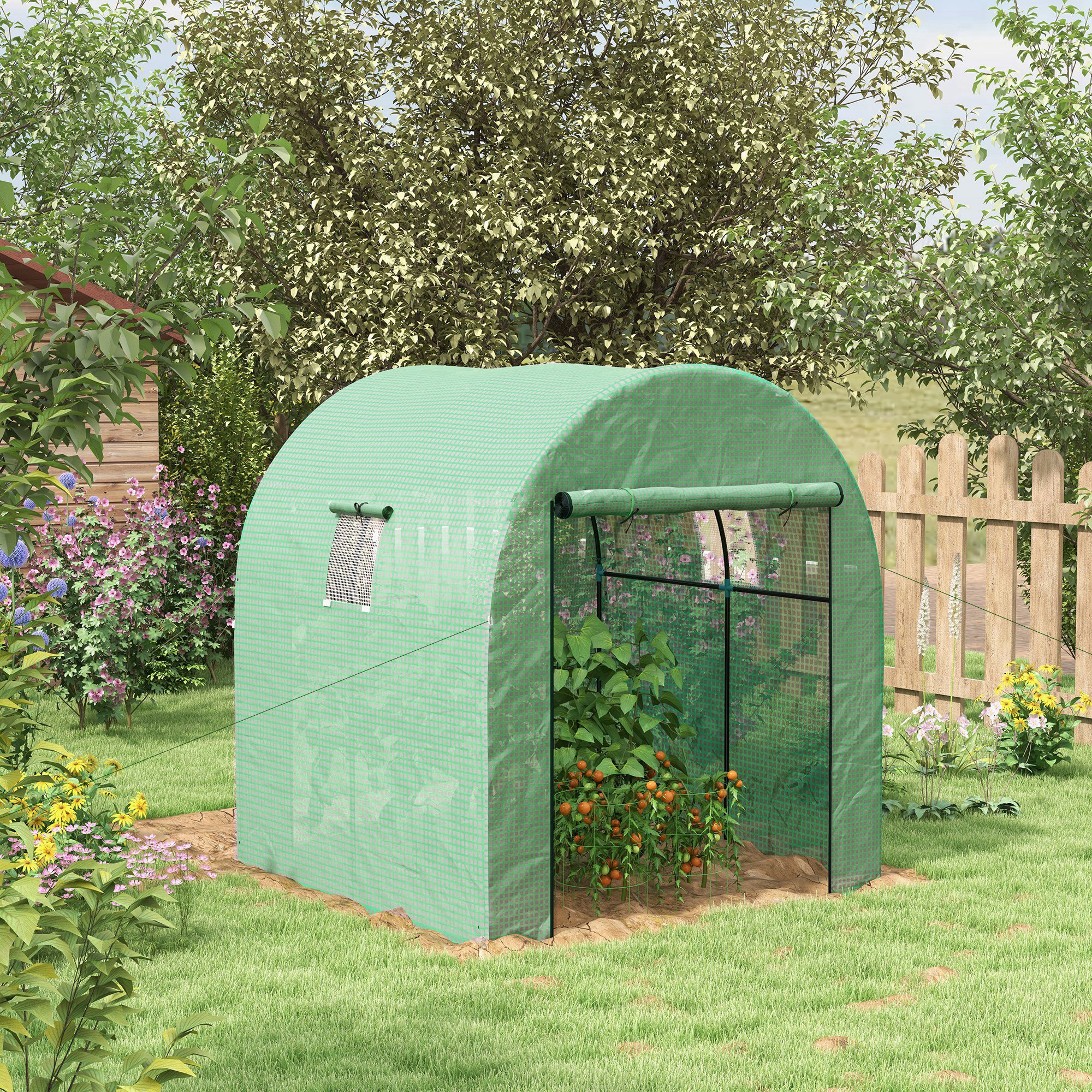 TEMU Outsunny Invernadero de Exterior, Invernadero de con Enrollables, 2 Ventanas de Malla, Cubierta PE 135g/m², Anti-UV, de Acero, para , Plantas,