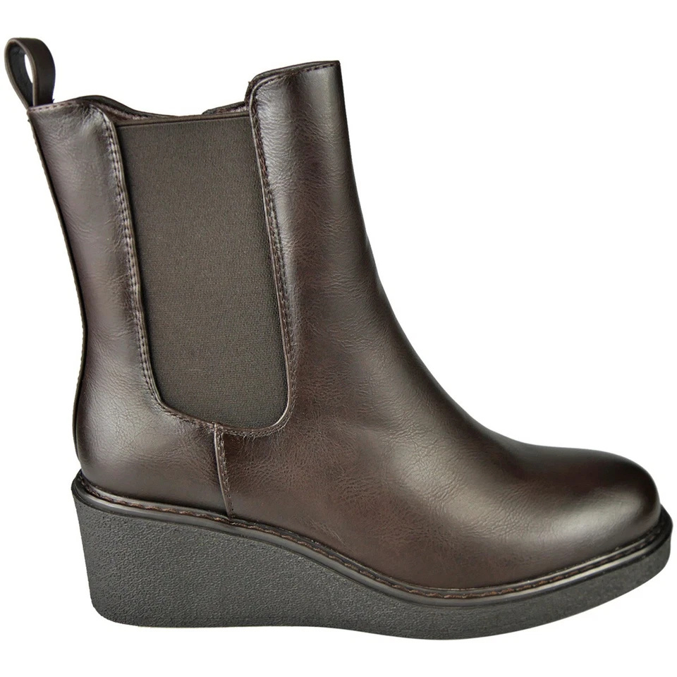 Ankle Faux Leather Chelsea Round Toe Casual Wedge Heel Boots