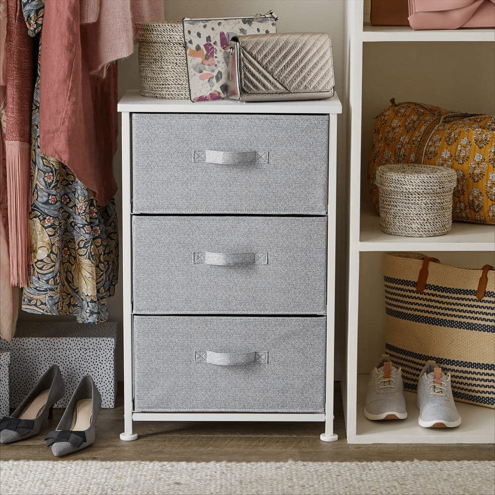 3-drawer Fabric Dresser Storage Tower With Wood Top, Metal Frame Organizer Chest, Lightweight Drawer Unit For Bedroom, Closet, Entryway, And Living Room
