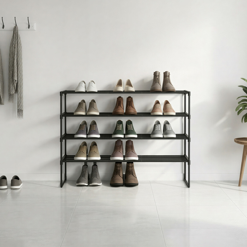 4-tier Shoe Rack, Shoe Storage Organizer, Upright Or Inverted, Holds 20-24 Pairs Of Shoes, Stackable, Black