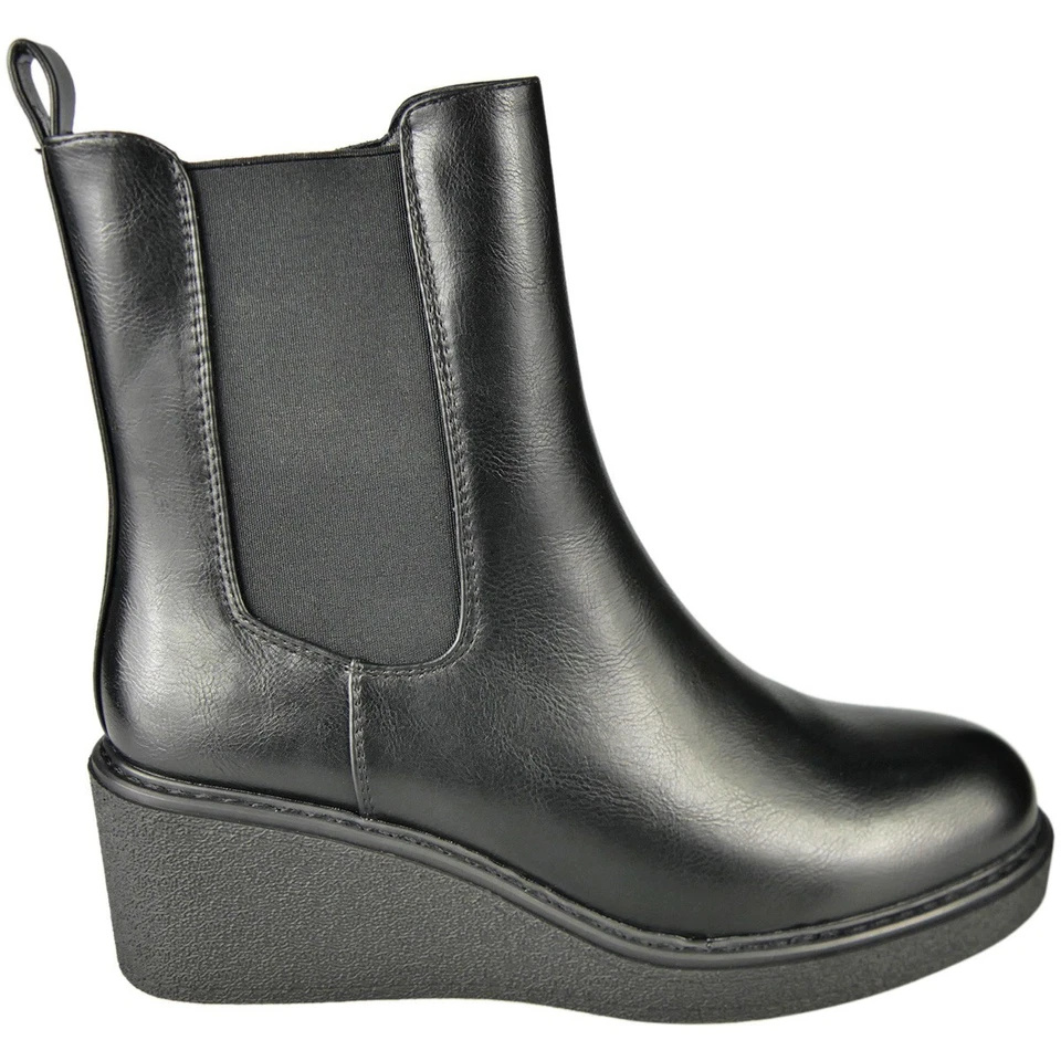 Ankle Faux Leather Chelsea Round Toe Casual Wedge Heel Boots