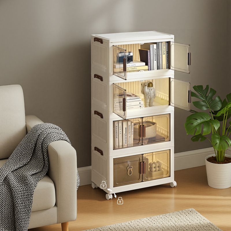E-shop Organizer auf Rollen, 4 Ebenen, Boxen mit Deckel, aus Kunststoff, stapelbar, 100 L, weiß