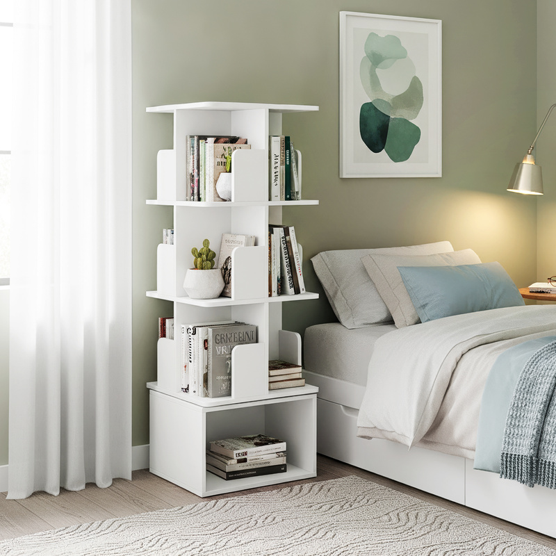 Image of Rotating Bookshelf With 4 Tiers, Open Shelving Unit, 40 X 40 X 124.6 Cm, White