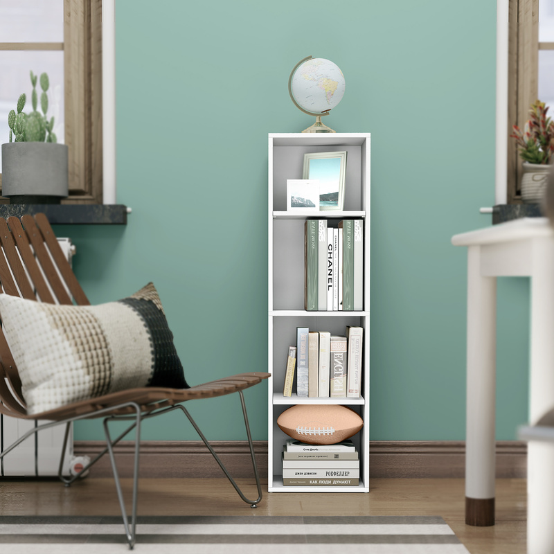 Image of Four-tier Bookshelf, Freestanding Shelf, Storage Unit With Adjustable Shelves, 24 X 30 X 106 Cm, Suitable For Living Room, Home Office, Bedroom