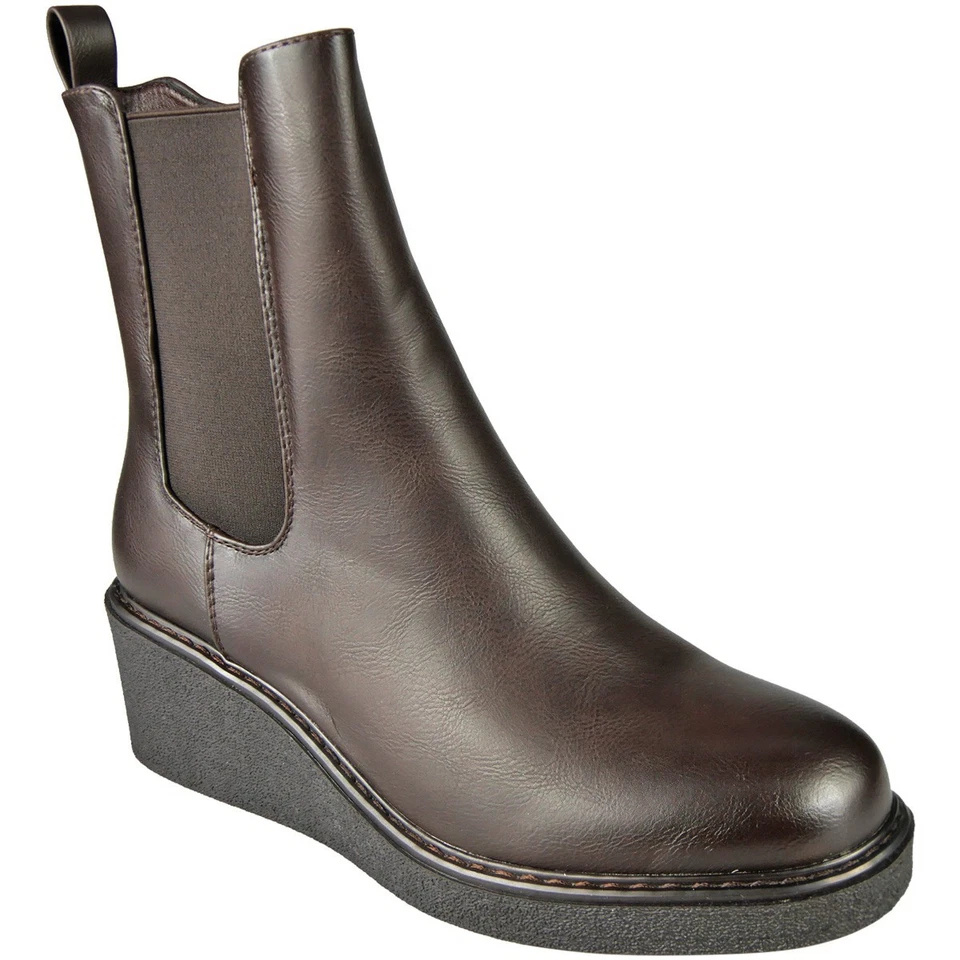 Ankle Faux Leather Chelsea Round Toe Casual Wedge Heel Boots