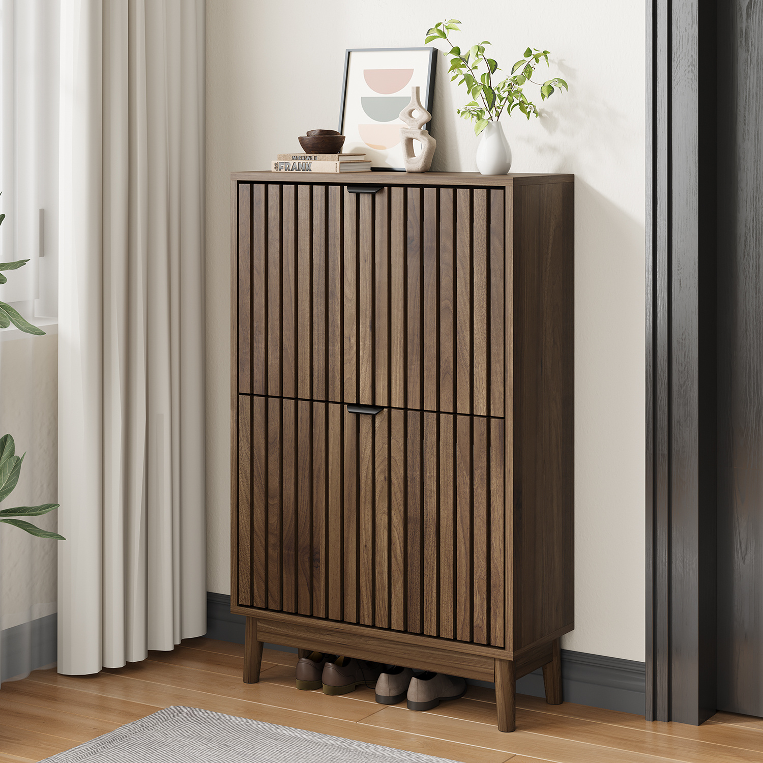 Shoe Cabinet For The Entrance Area With 2 Drawers With Slats, Narrow Shoe Organizer For .