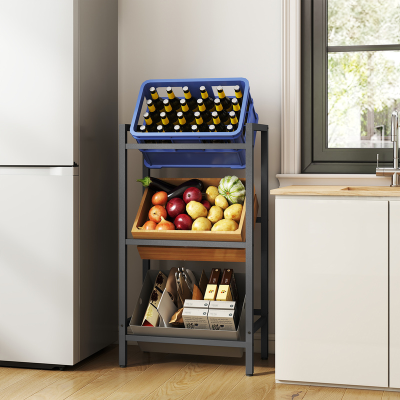 Beverage Crate Shelf, 3 Levels, For 3 Crates, Each Level Loadable Up To 150 Kg, Steel, Beverage Shelf, Black