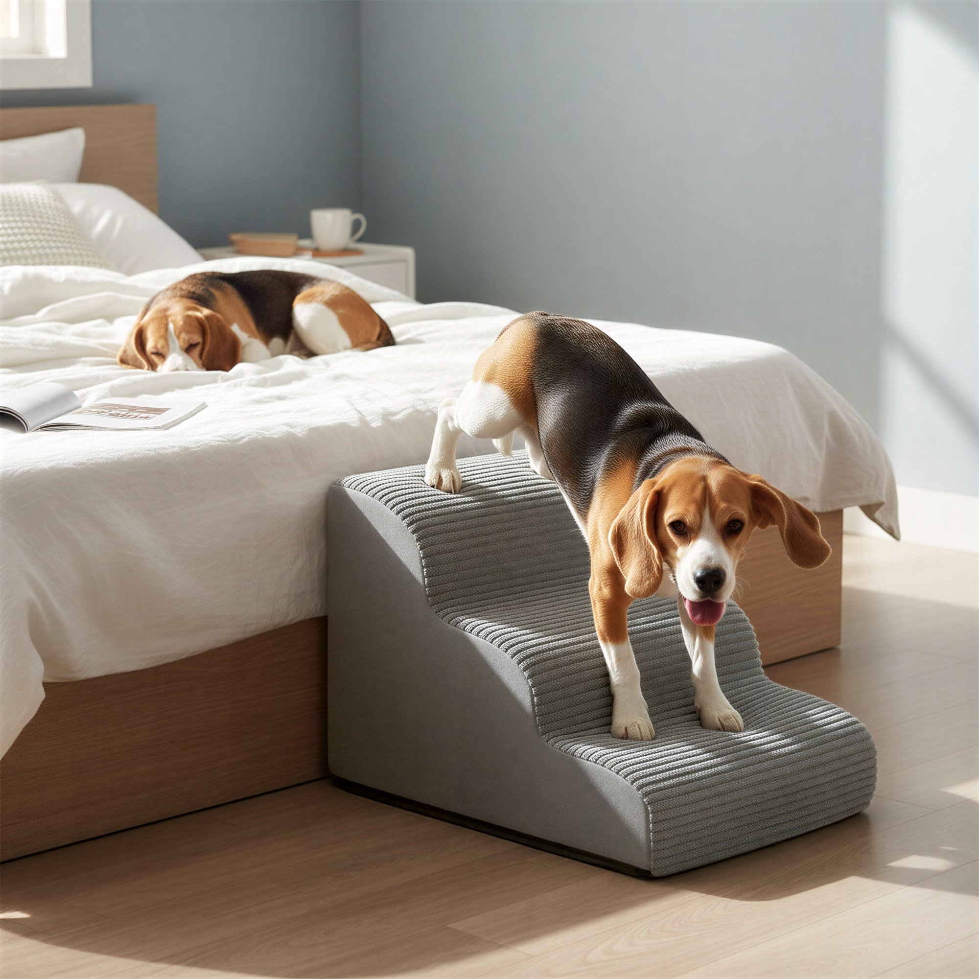 TEMU 2/3/4-step Dog Staircase/pet Stair/sofa Bed Ramp, Stepped Pet Stairs, Corduroy Cross Stripes, Non-slip, Removable Washable Cover, Gentle Incline