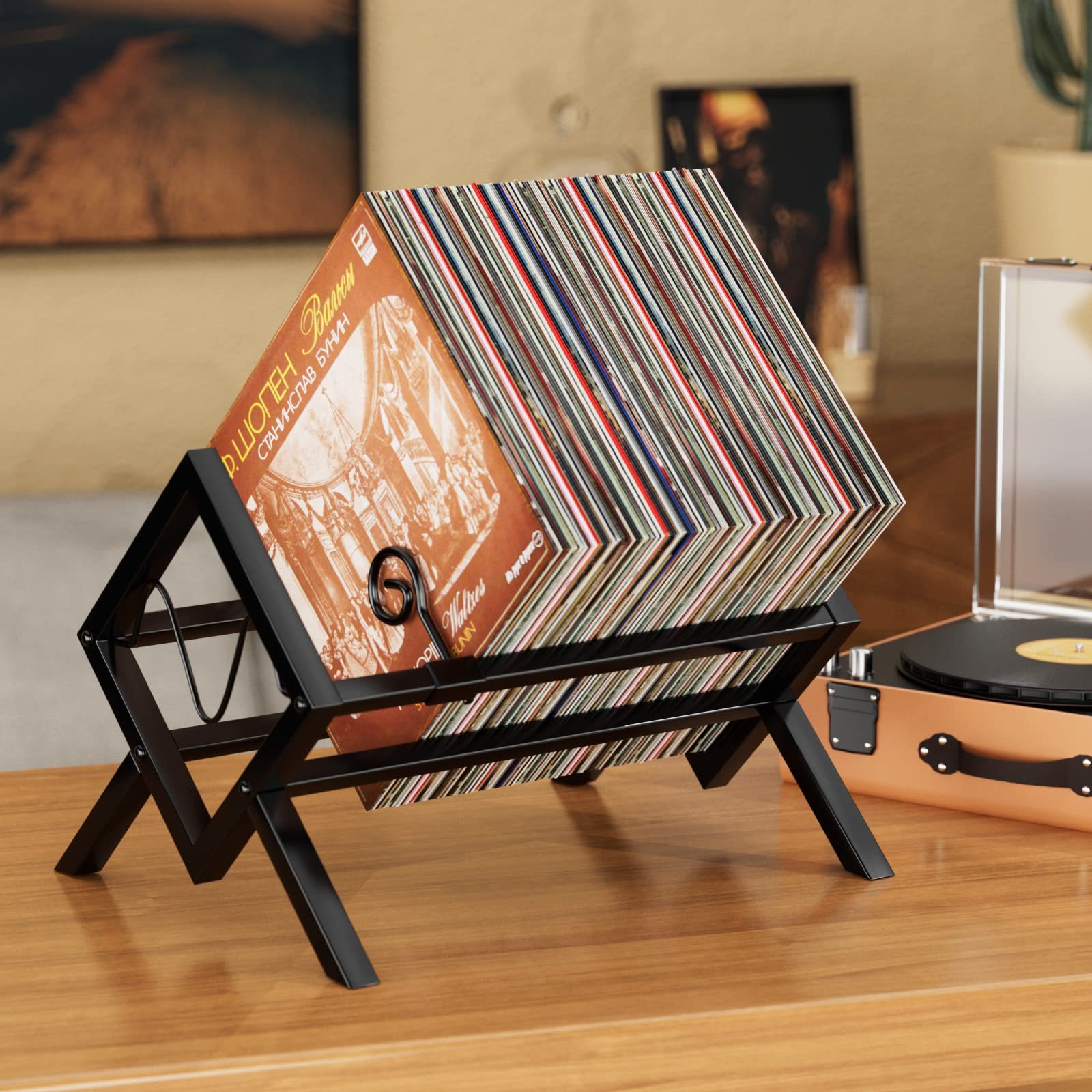 Vinyl Record Storage For 80-100 Lps Metal Lp Record To Assemble (black)