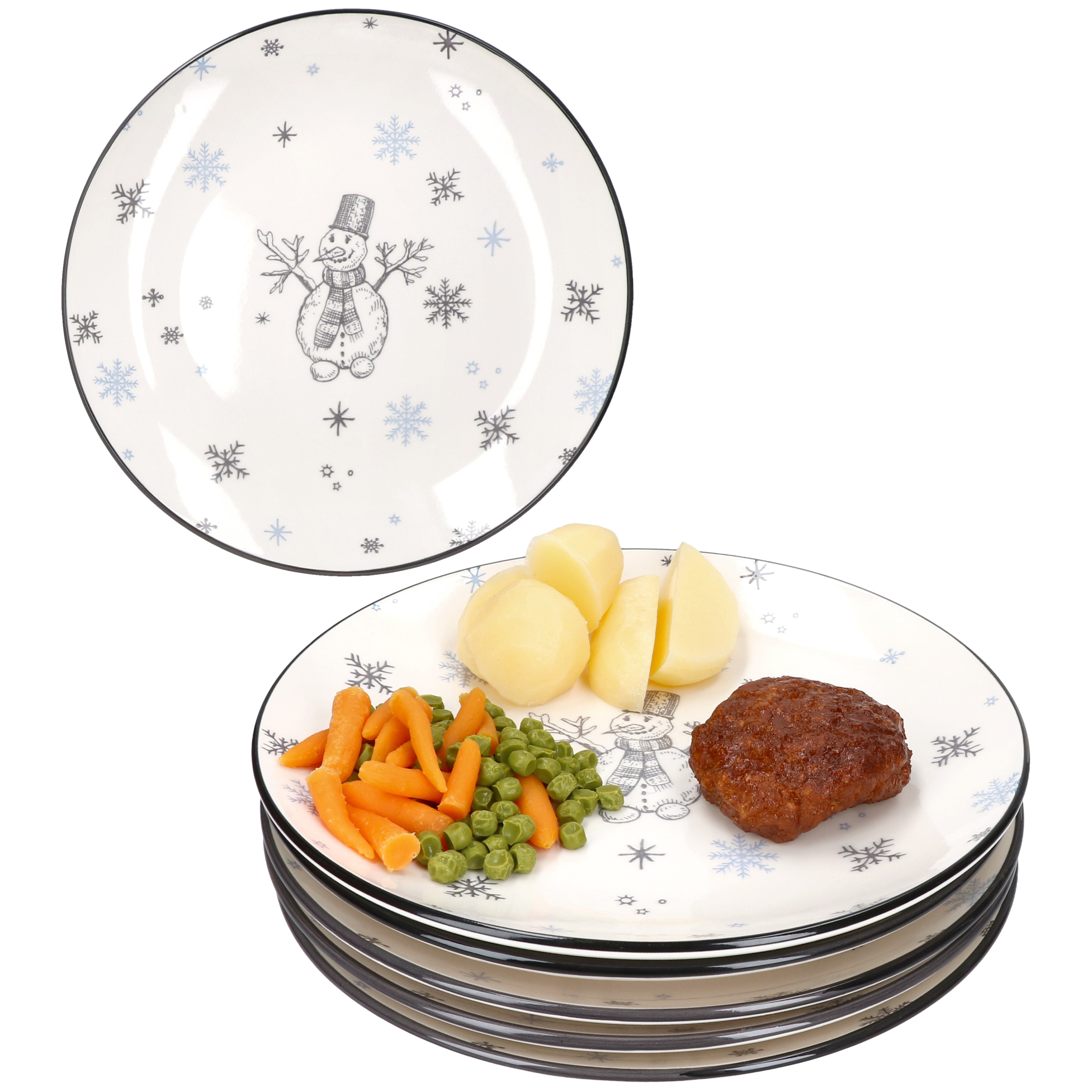 Image of 6pcs Love Plate Set Snowman Stoneware Plate Christmas