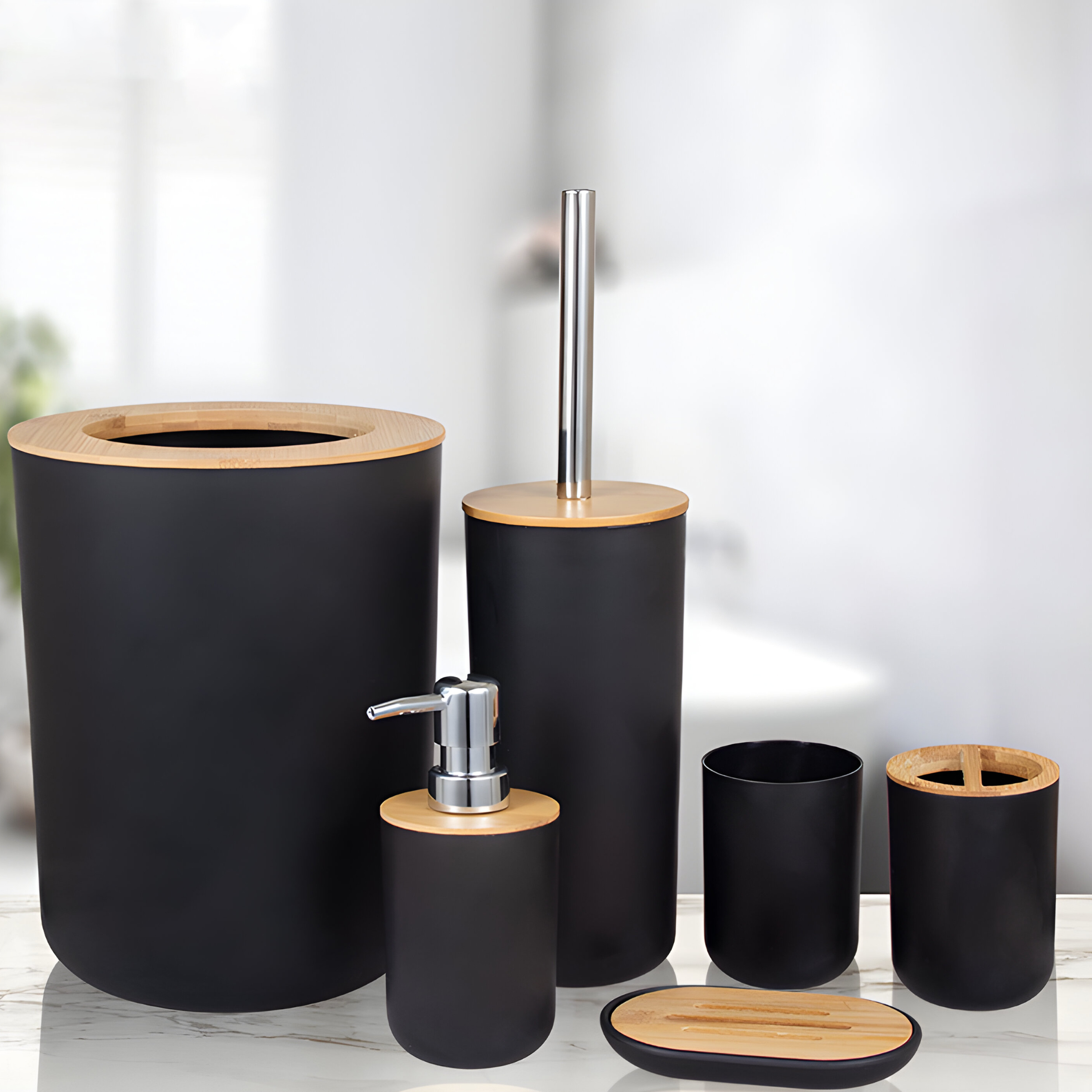 TEMU Ensemble Salle de Bain RETOO , 6 Pièces, Accessoires de Toilette, Panier, Distributeur et Plus, Kit Complet d'Organisation pour Salle de Bain,