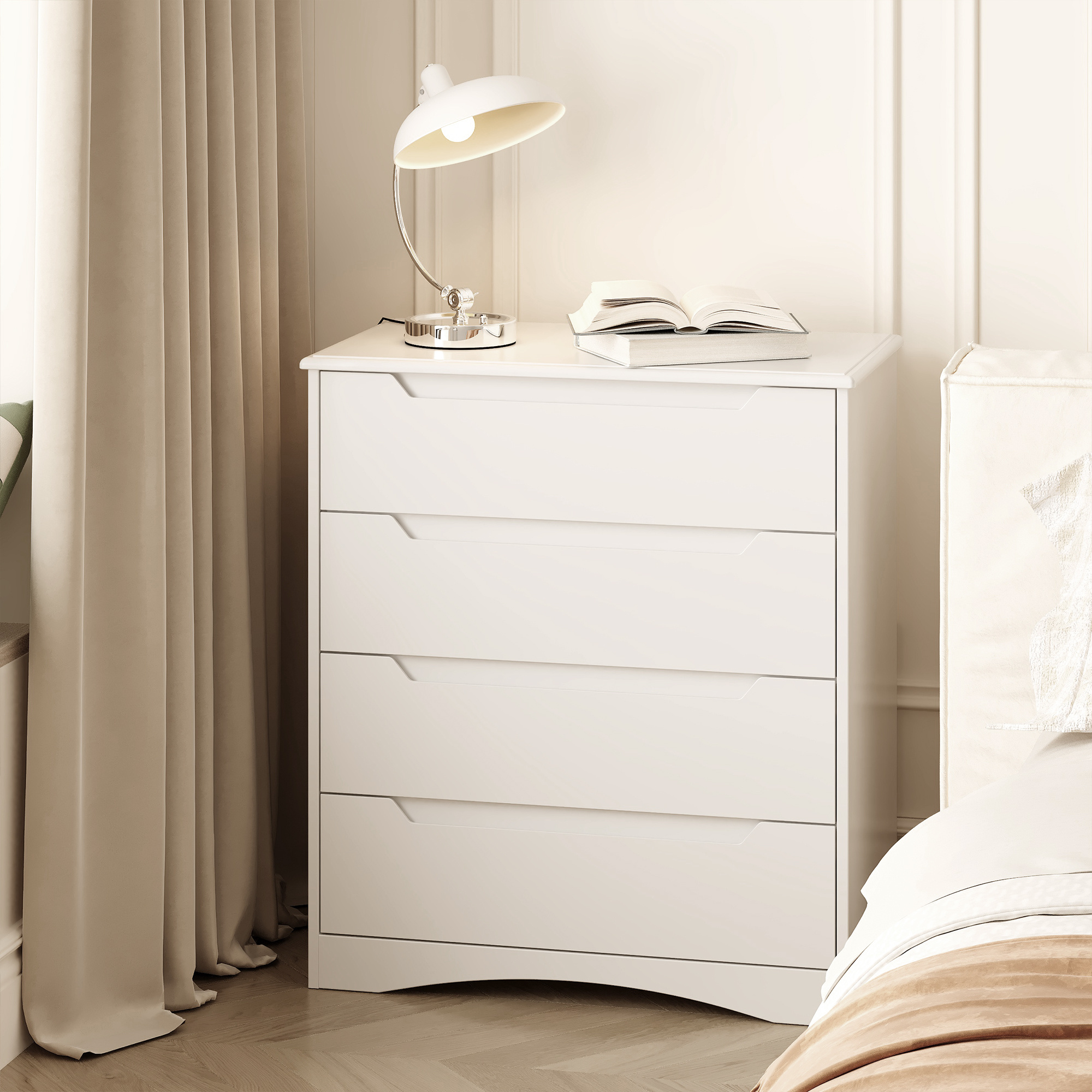 Image of Dresser With 4 Large Drawers, 70x40x82 Cm | Featuring Handle Strips & Tilt Lock | For Bedroom, Living Room & Hallway
