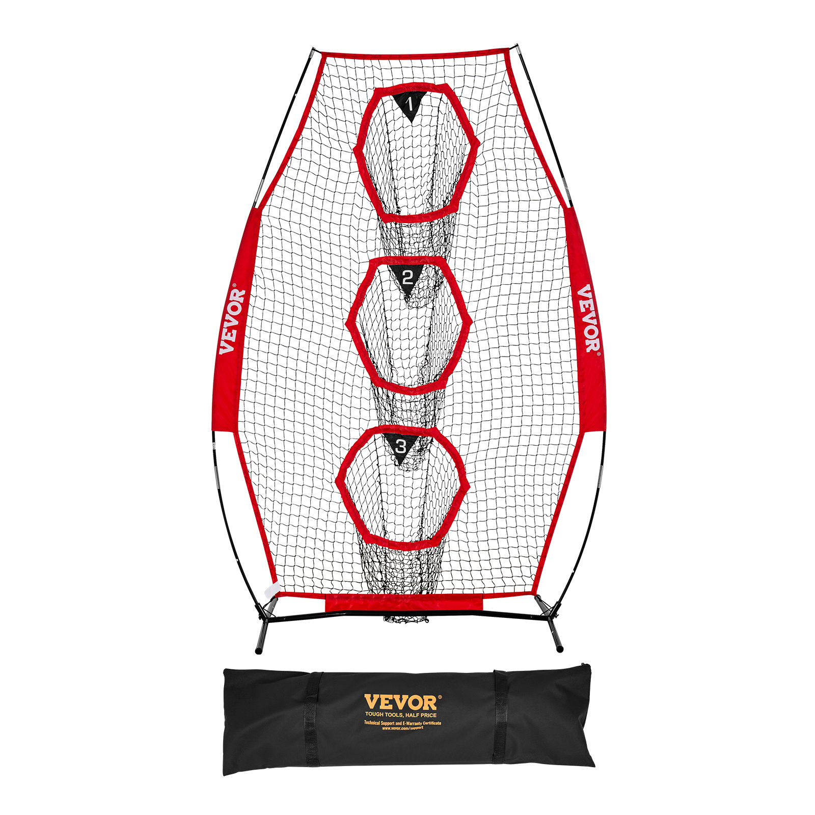 Image of Vevor 203.2 X 101.6mm Football Trainer Throwing Net, Training Throwing Practice Net With 3 Pockets, Knotless Net Includes And Portable Carry Case, Improve Qb Throwing Accuracy