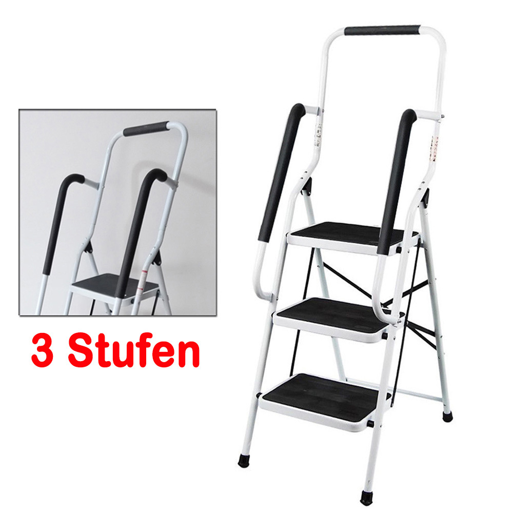 E-shop Trittleiter 3 Stufen / 4 Stufen , Leiter mit Handläufen und Breiten Anti-Rutsch-Pedalen, für Haushalt, Garten, Malerei, Outdoor und