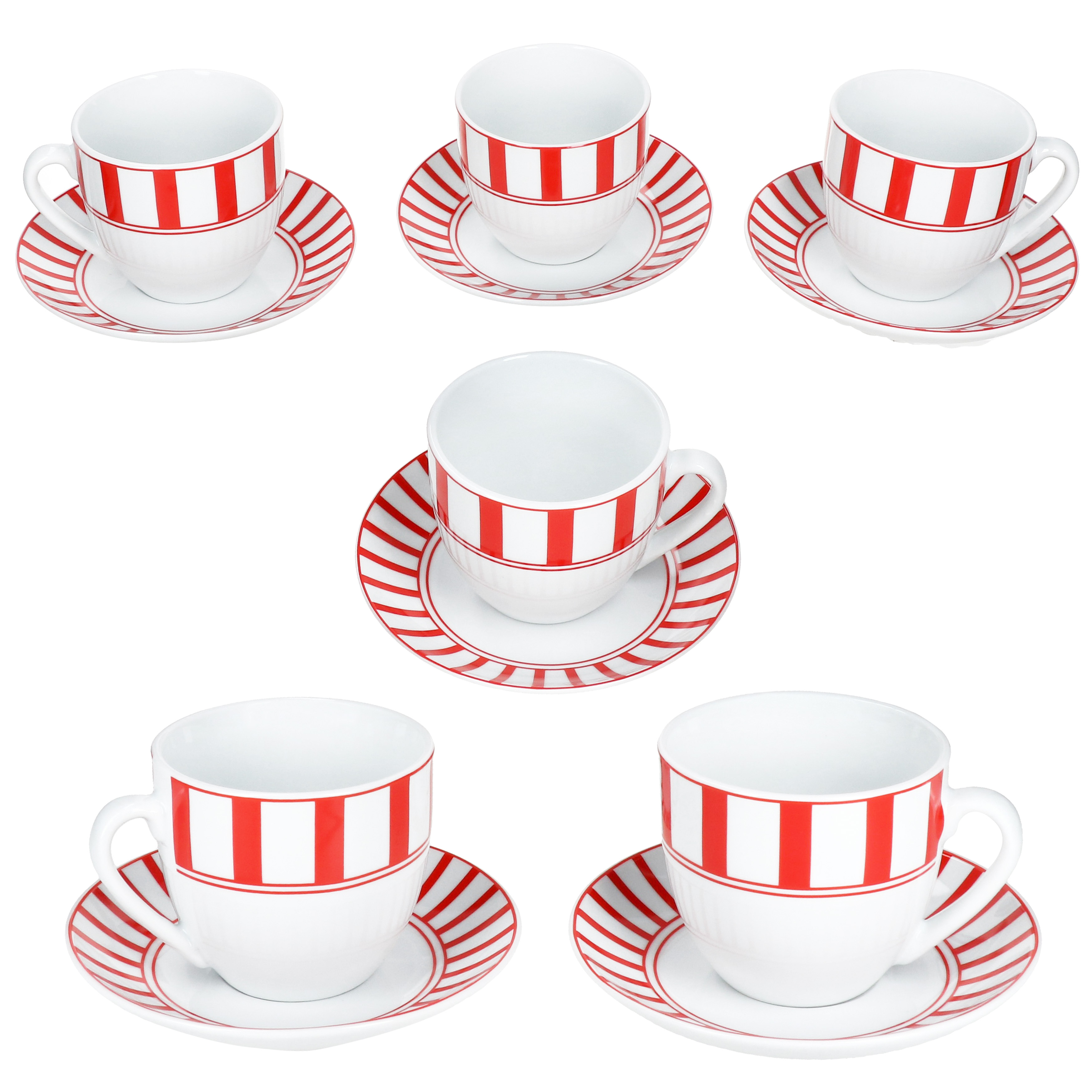 Broken Striped Coffee Cups With Saucers For 6 People Porcelain Tea Striped