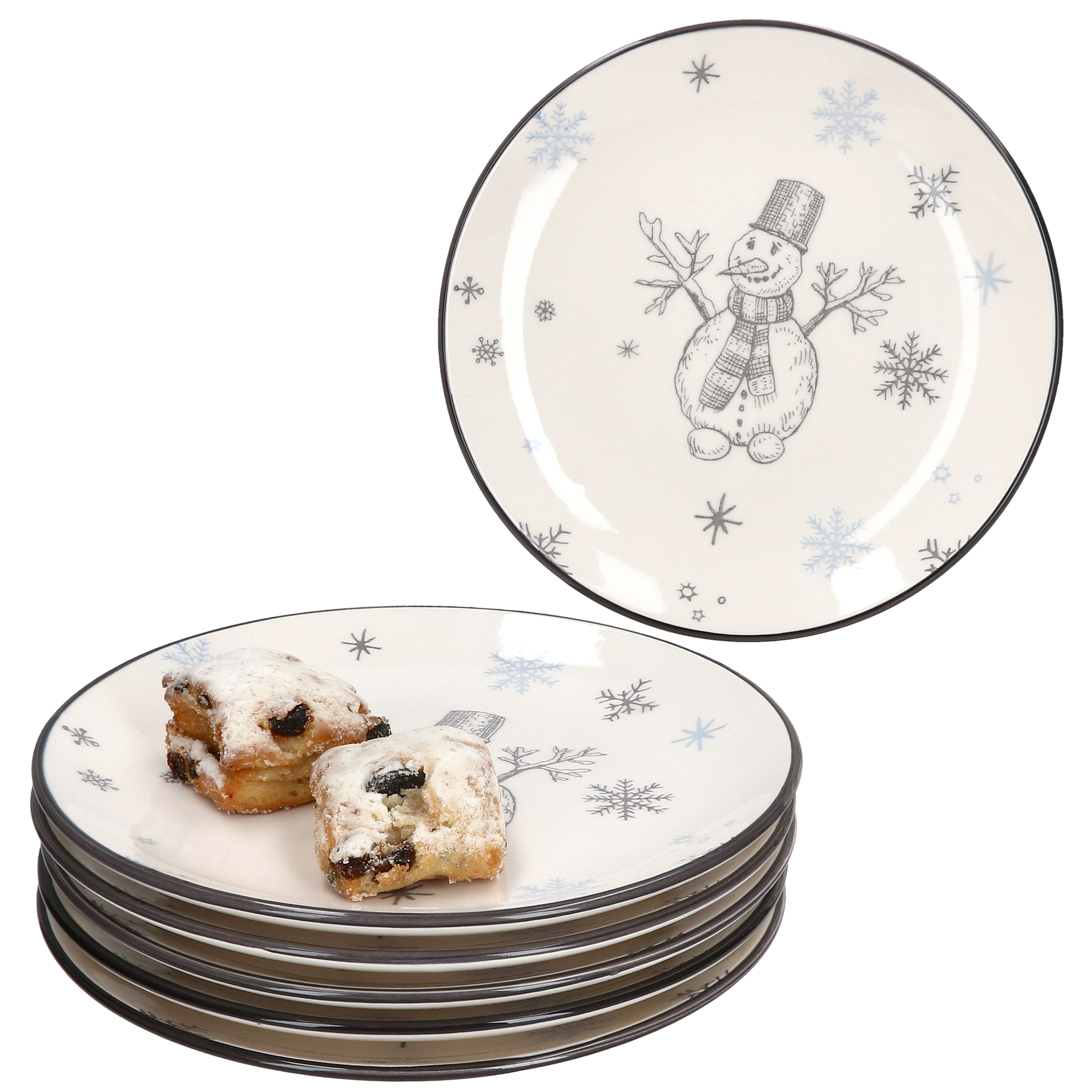 Image of 6x I Love Cookie Plate Snowman Stoneware Dessert Plate Christmas