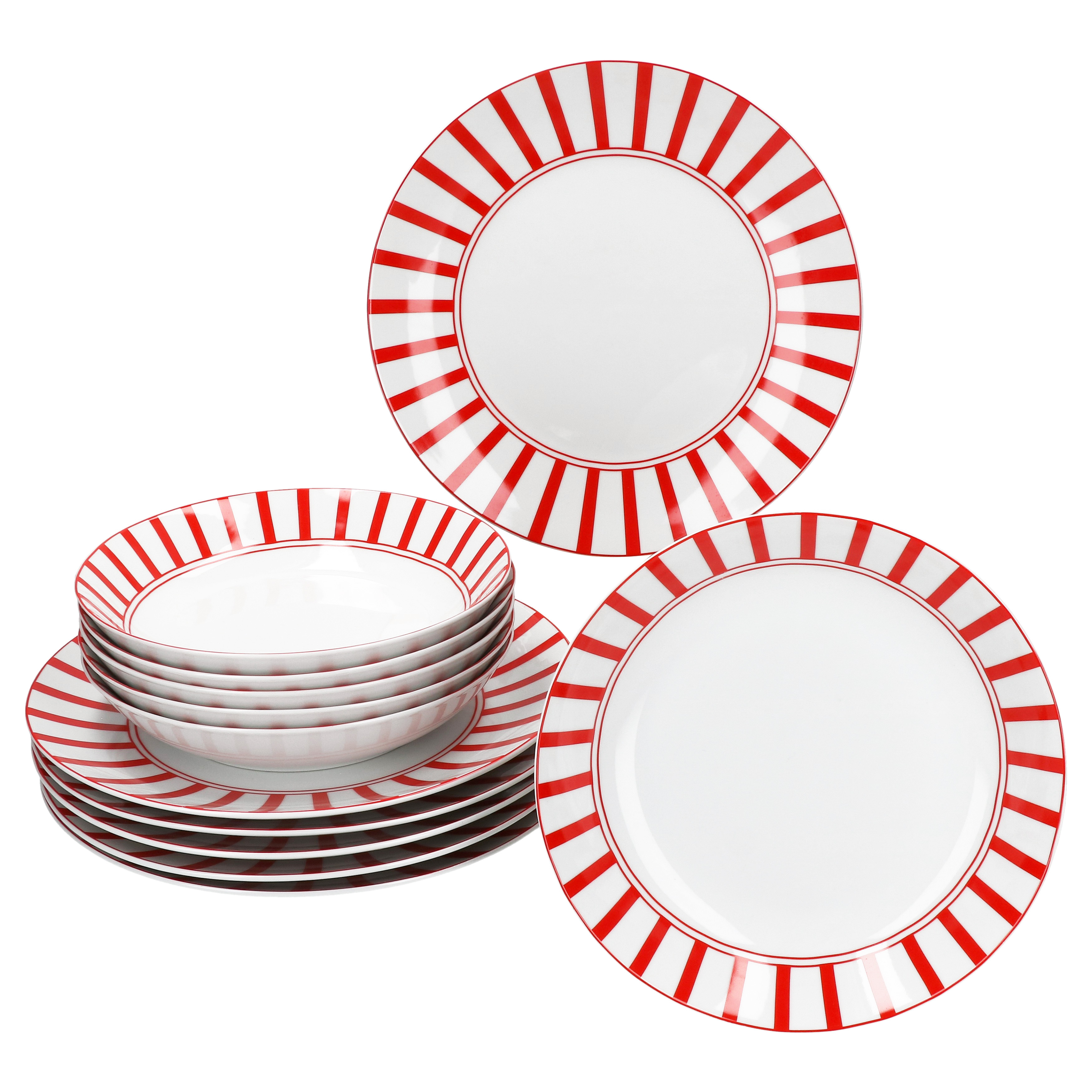 Broken Stripe 12pcs Porcelain For 6 People, Dinner Plate, Soup Plate, Striped