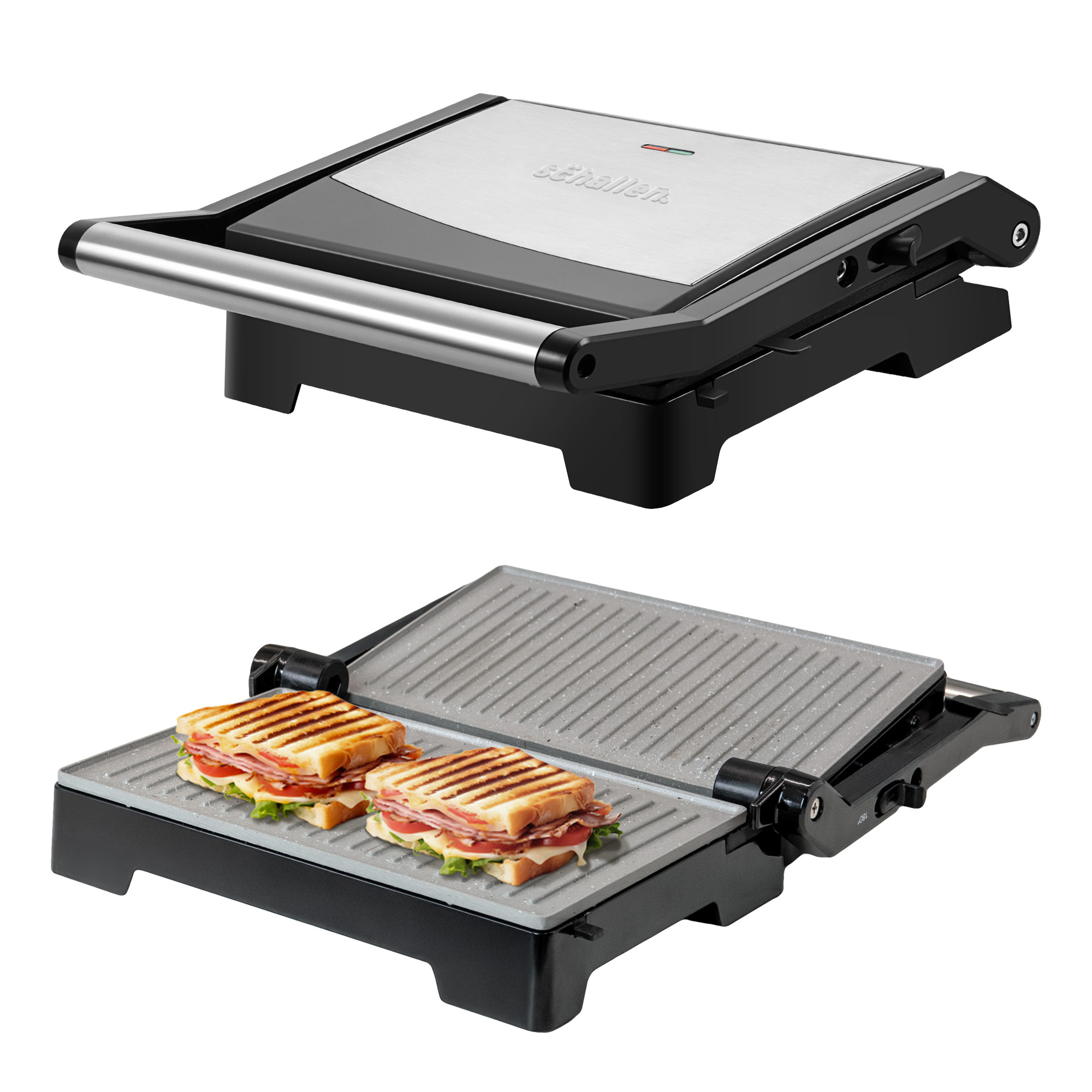 TEMU Schallen Press 2- Sandwich Maker & Machine | Stainless Steel Kitchen Appliance With Hot Plates, Handle, 1000w Power | Panini, Sandwich, & Grill