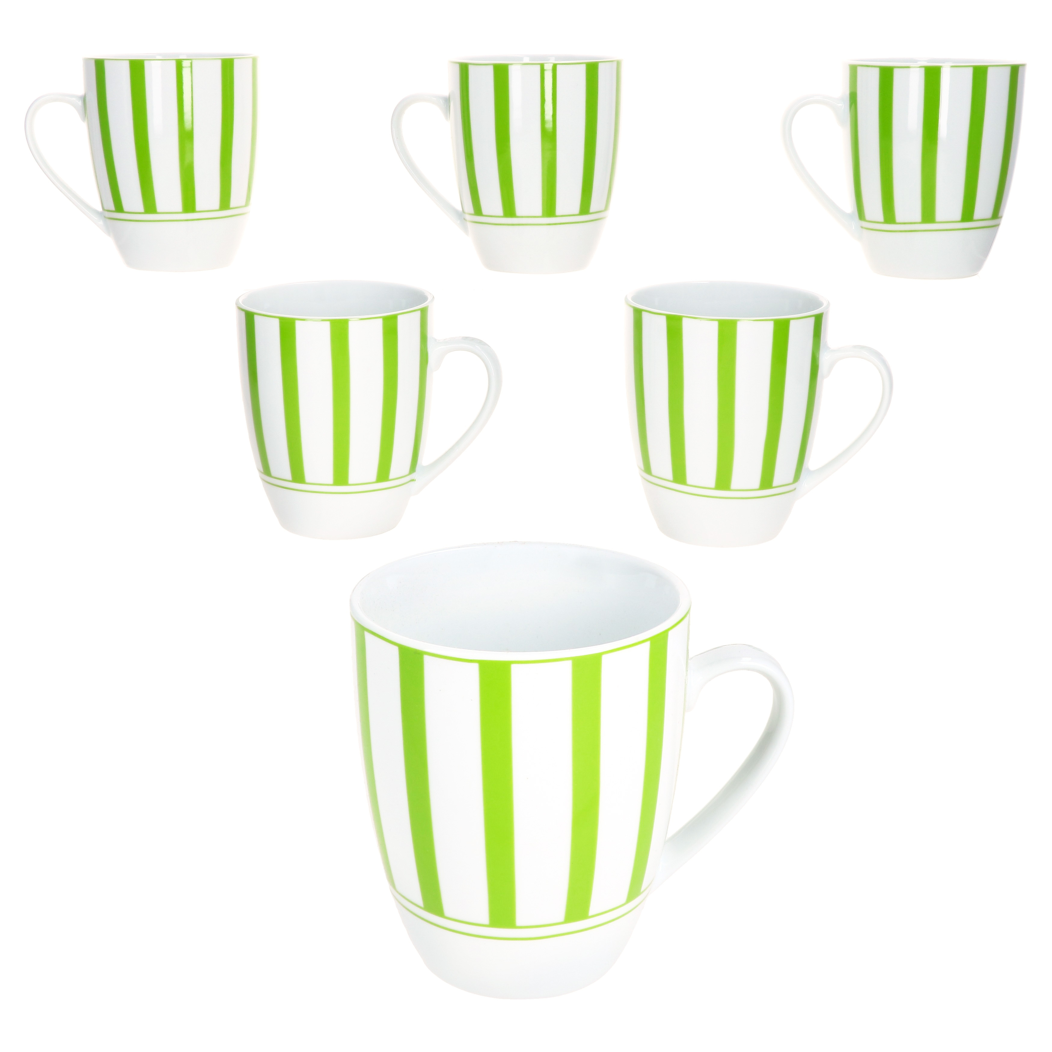 Split 6-piece Set Coffee Mugs 300ml Porcelain Cups For 6 People Tea Striped