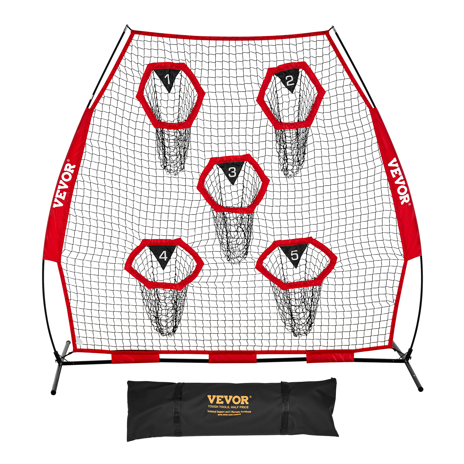 Image of Vevor 2133.6 X 2133.6mm Football Trainer Throwing Net, Training Throwing Practice Net With 5 Pockets, Knotless Net Includes Straps And Portable Carry Case, Improve Qb Throwing Accuracy