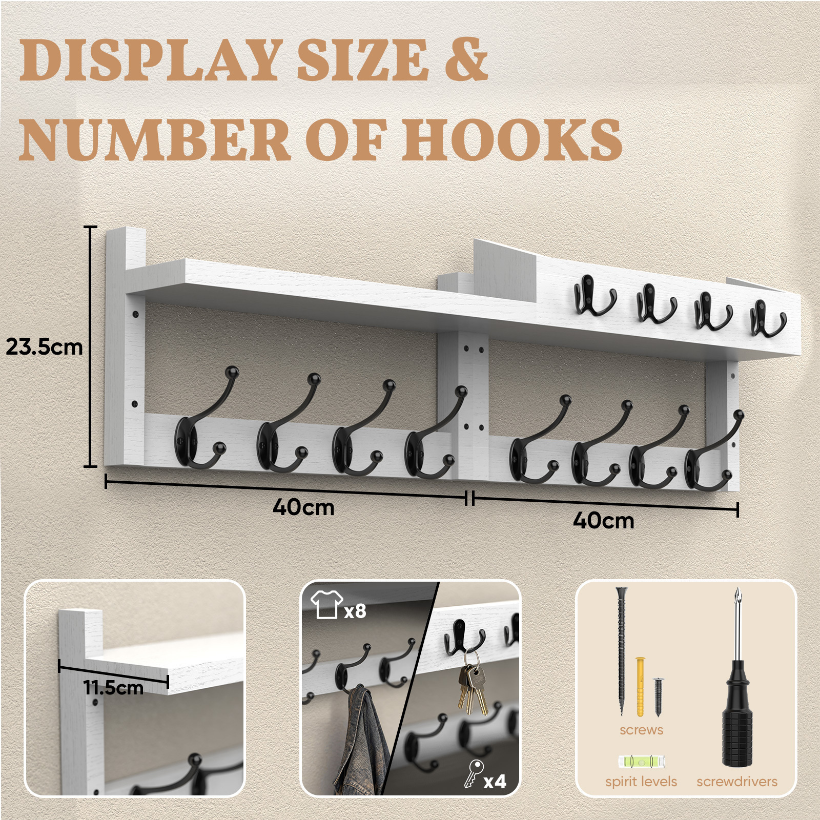 Image of Lingsen Hook Rack/multifunctional Wall Coat Hook, Wall-mounted Coat Hook, Wall Hook, Hook, Suitable For Hanging Coats, Hats, Jackets, Clothing And Bathroom Items