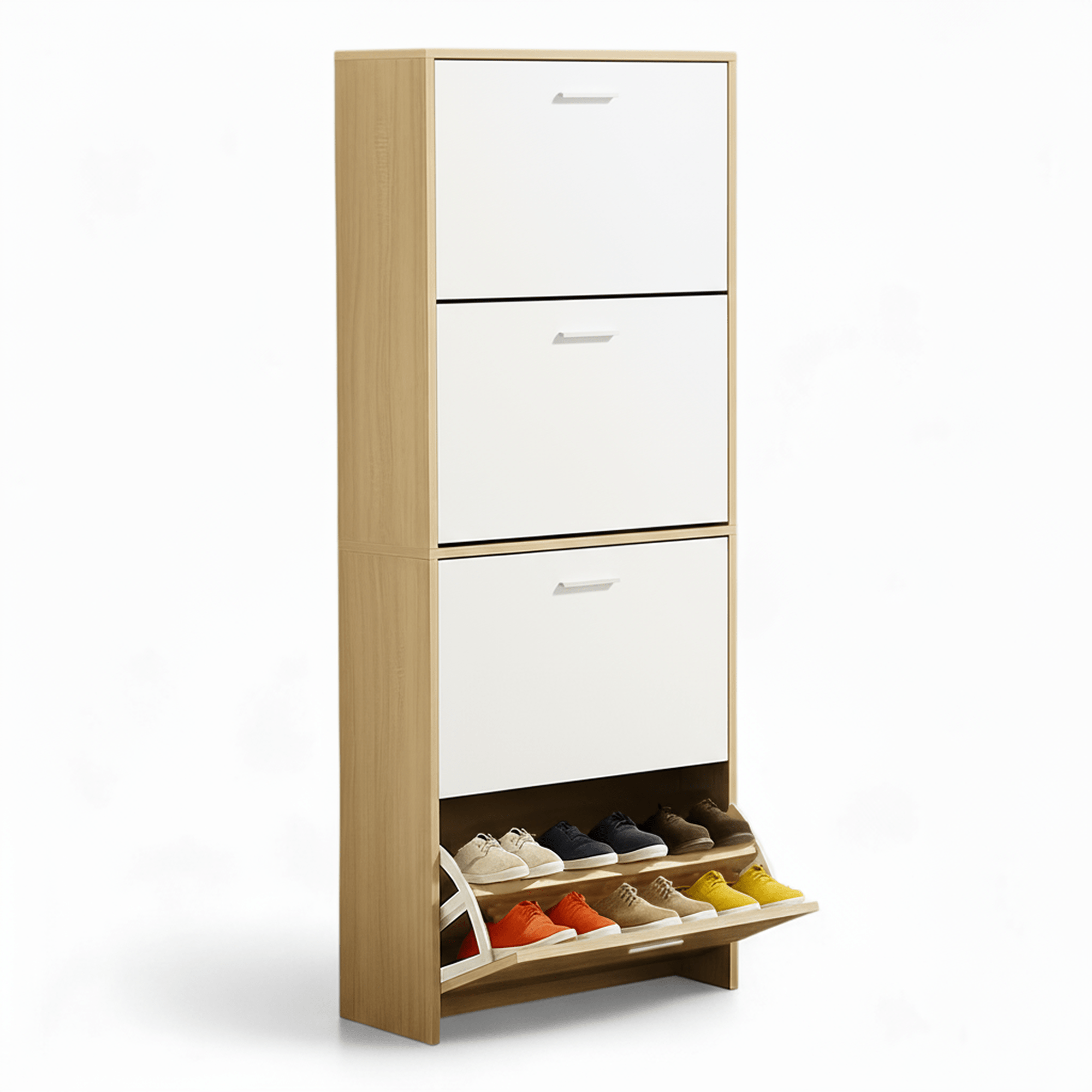 TEMU Shoe Cabinet In Wood 24 Pairs - Compact Storage With Flaps, Ideal For Entrance And Hallway, Colors White, Wood -