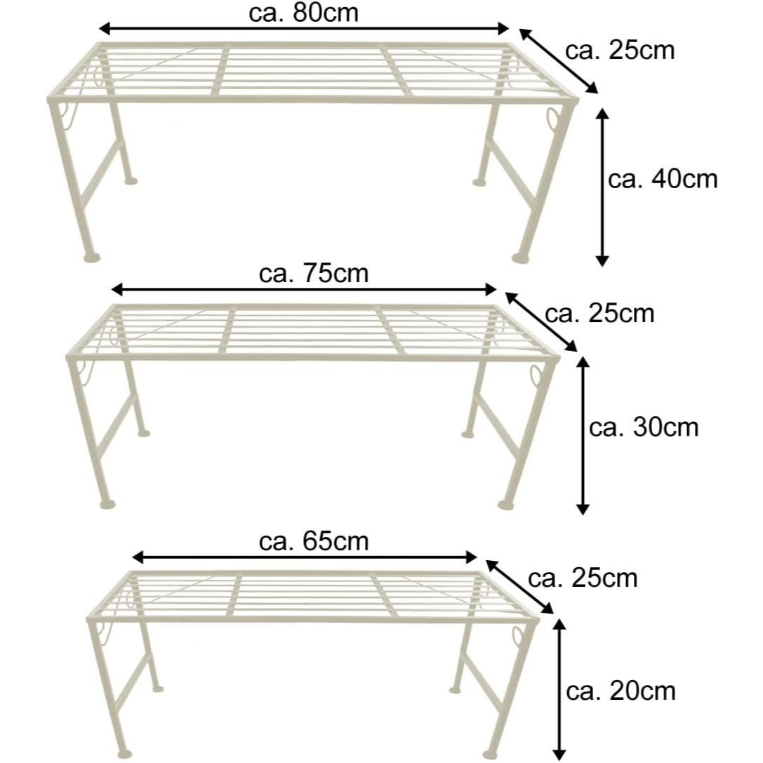 Image of Stable Metal Flower Stand In Cream. Foldable, Flexible And Weather-resistant. In L, Xl And Xxl - Perfect For Balcony, Terrace, Garden & Indoor. For Flowers, Herbs And Decorative Plants.