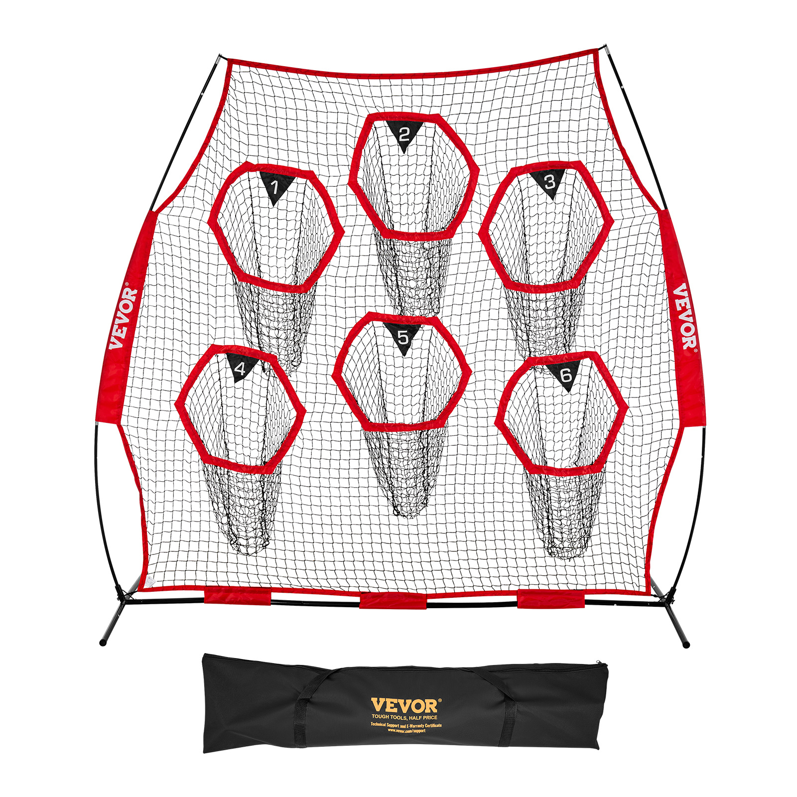 Image of Vevor 2438.4x2438.4mm Football Trainer Throwing Net, Training Throwing Practice Net With 6 Pockets, Knotless Net Includes Straps And Portable Carry Case, Improve Qb Throwing Accuracy, Red