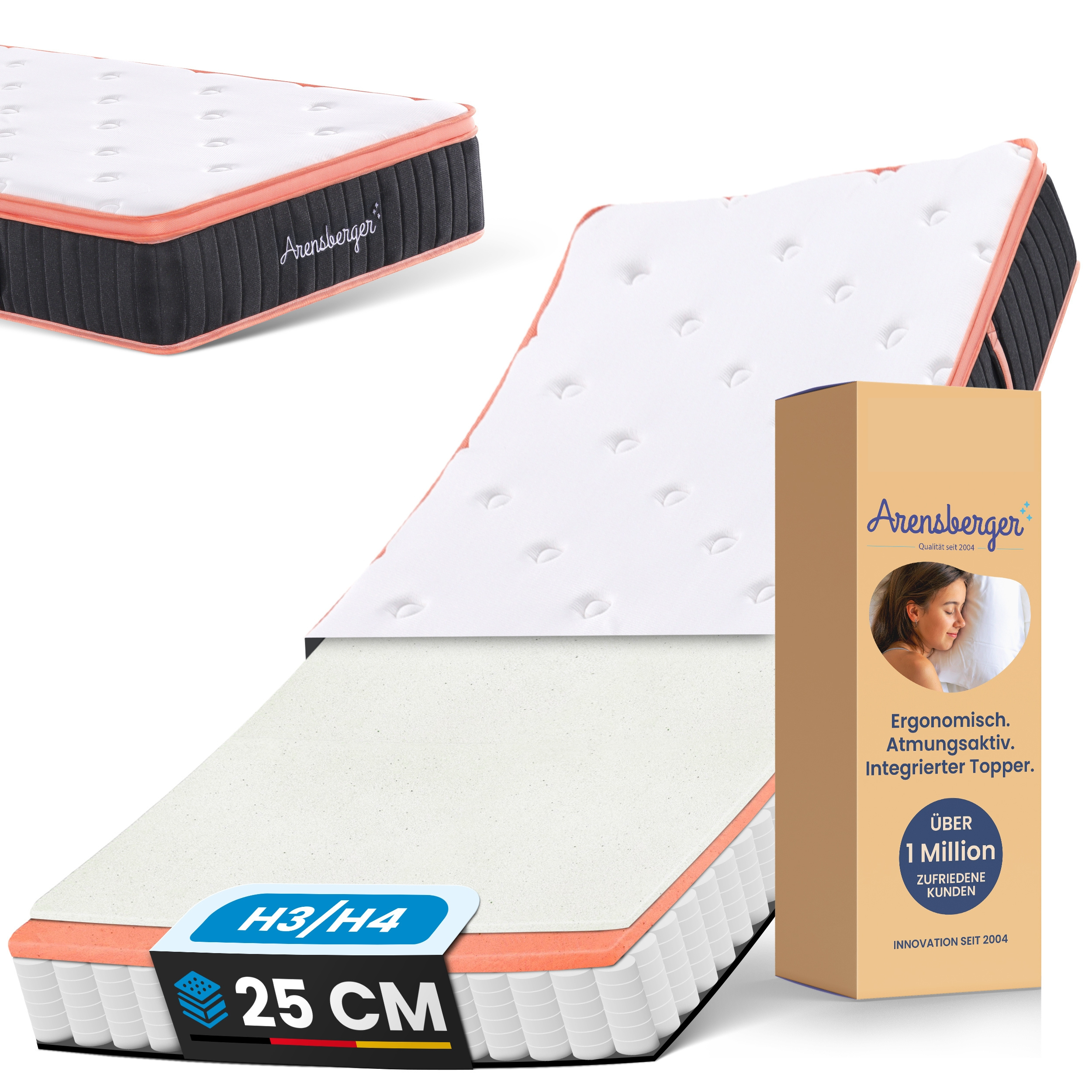 E-shop Kupfermatratze mit Federkern & Kupferschaum + integrierter Topper | Höhe 25cm | Härtegrad H3/ H4 | Taschenfederkern Matratze | Rollmatratze |