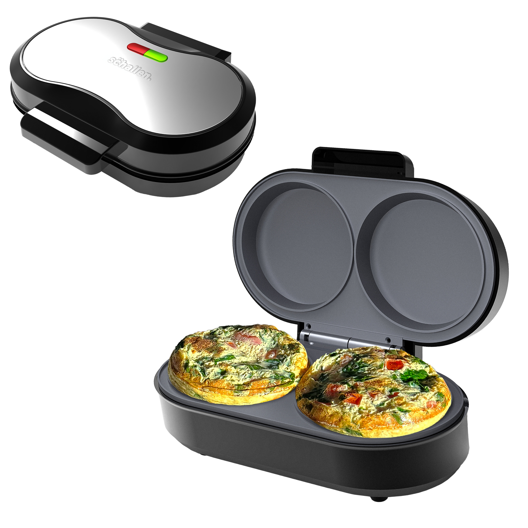 TEMU Schallen Electric Omelette Maker Pan | Ceramic Coated Plates | 2 Individual Cooking Plates With Handle | Stainless Steel Kitchen Appliance | |