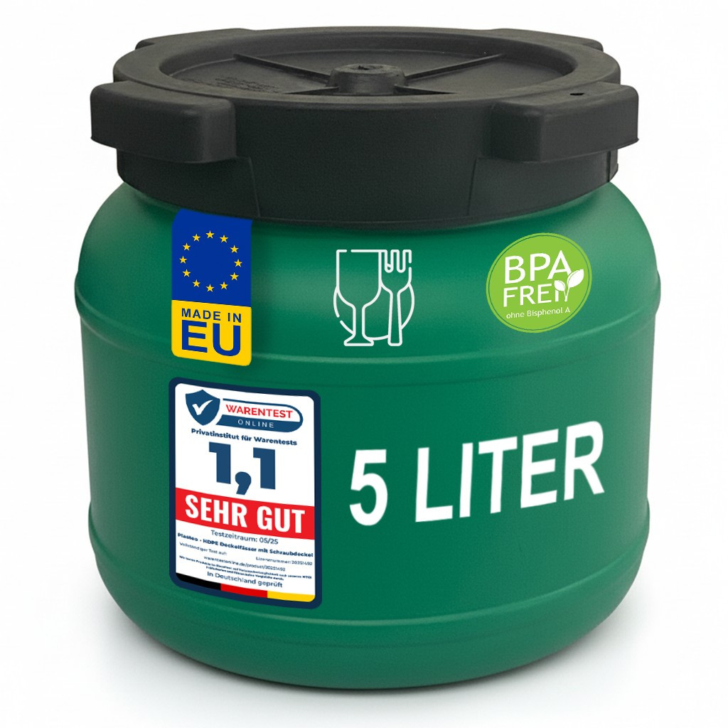 I Weithalsfass 5 L Canister With Lid - Stable Hdpe Universal Canister With Screw Cap, For , Storage And Transport, Green, Round.