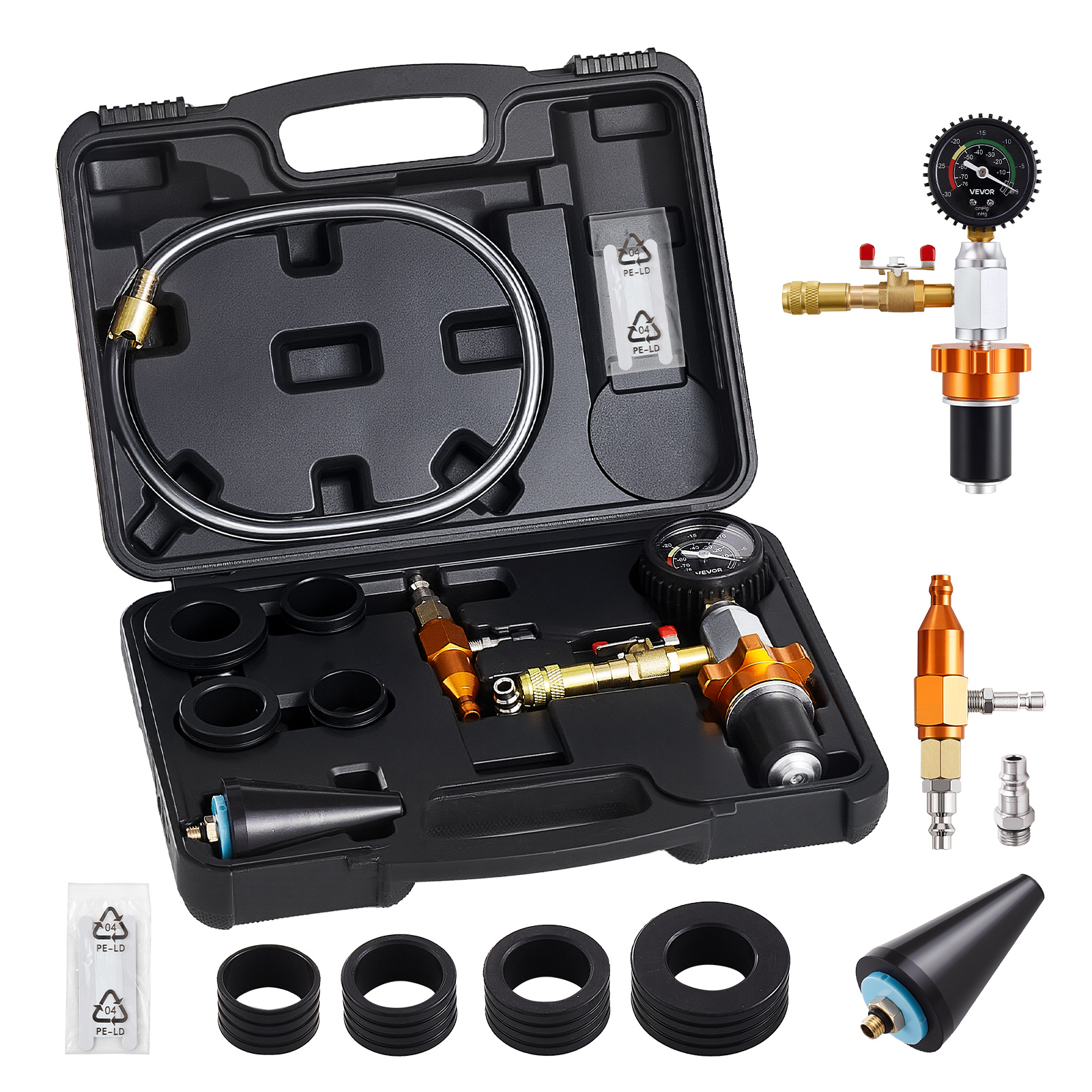 Image of Vevor Radiator Vacuum Refill Kit, Cooling System Vacuum & Purge Fill Tool With Gauge, Portable Radiator Coolant Filling Kit With Toolbox, Universal Fit For Most Cars Suvs And Trucks