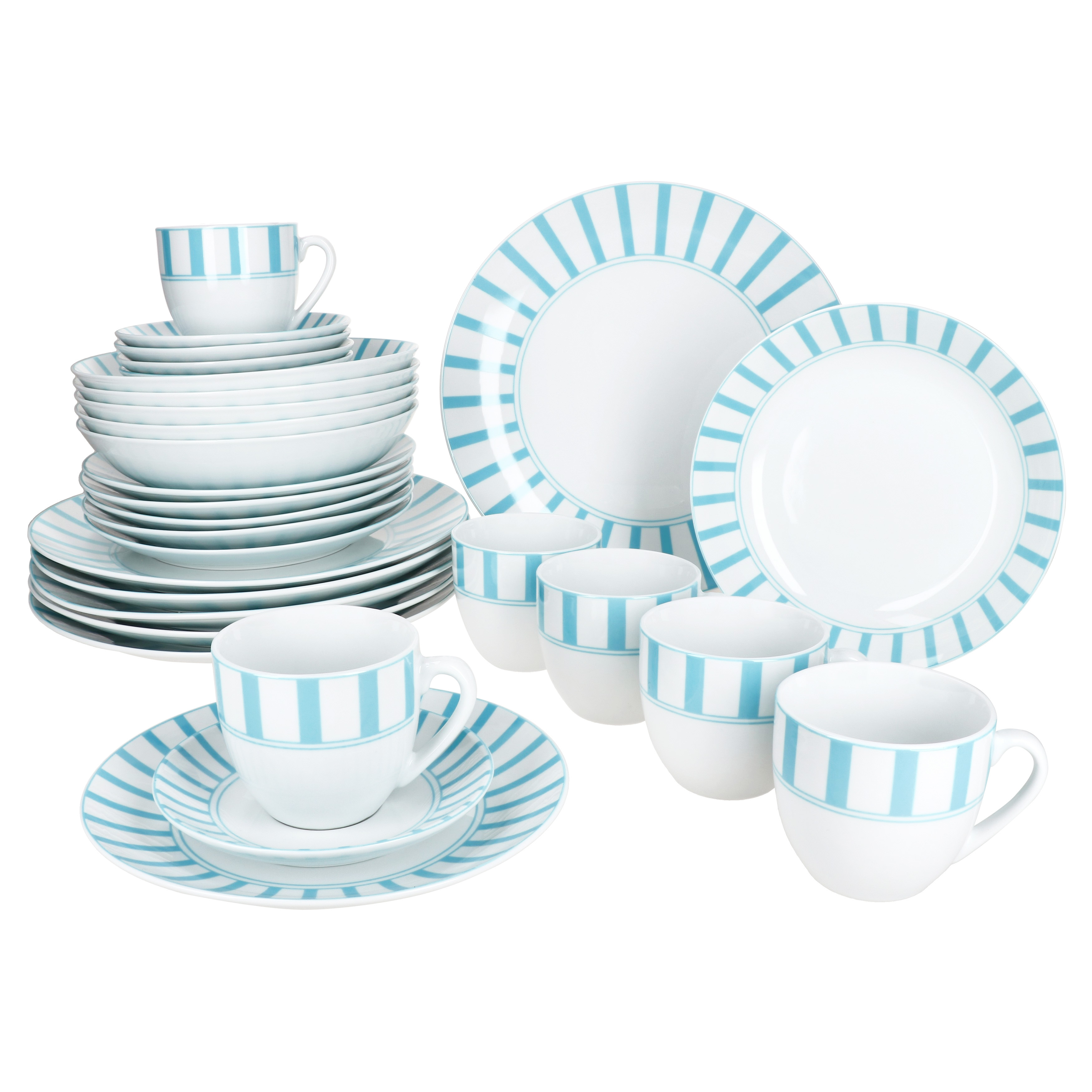 Split 30pcs Striped Dinnerware Set, Striped Cups And Plates