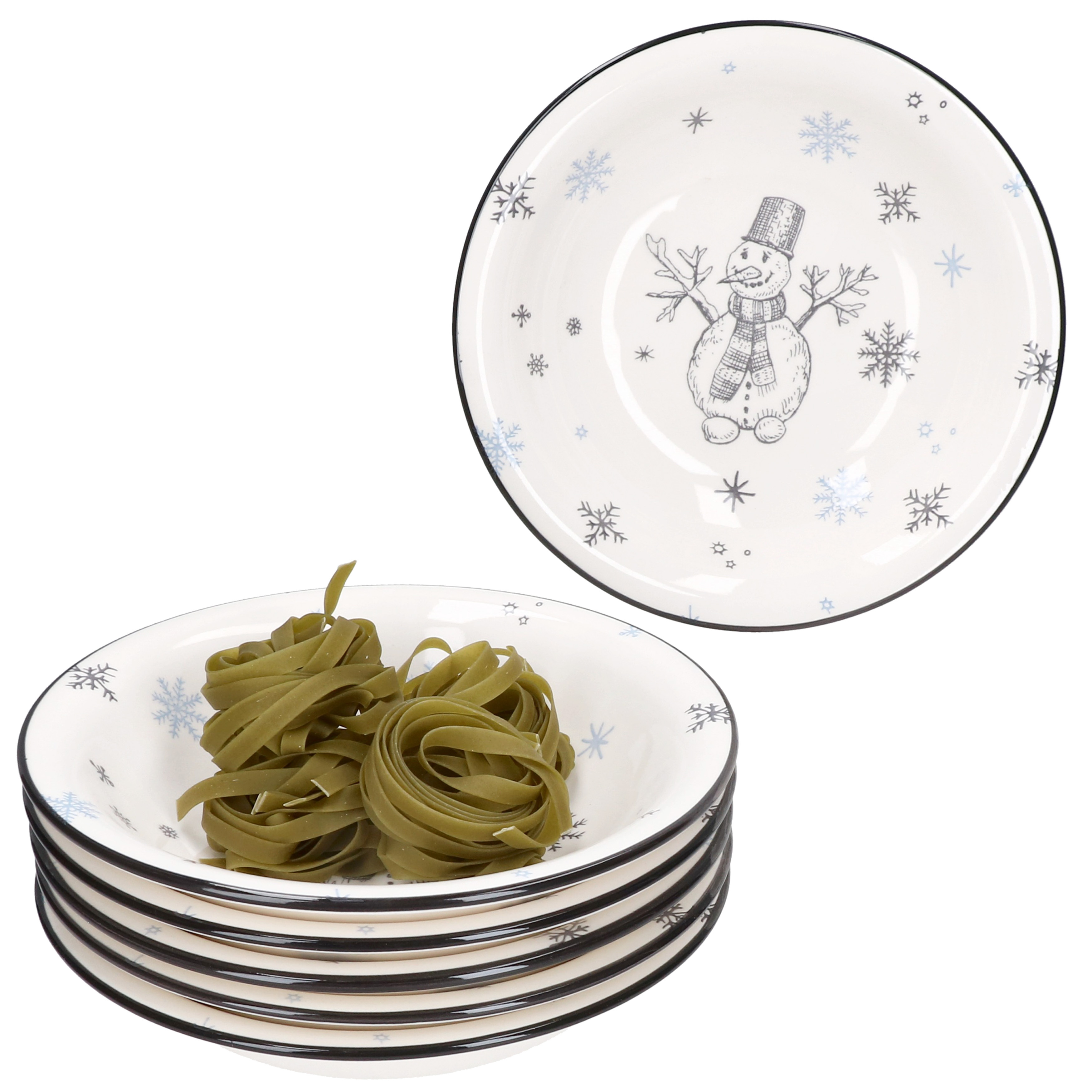 6x Olove Soup Plates 450ml Snowman Stoneware Deep Plates Christmas