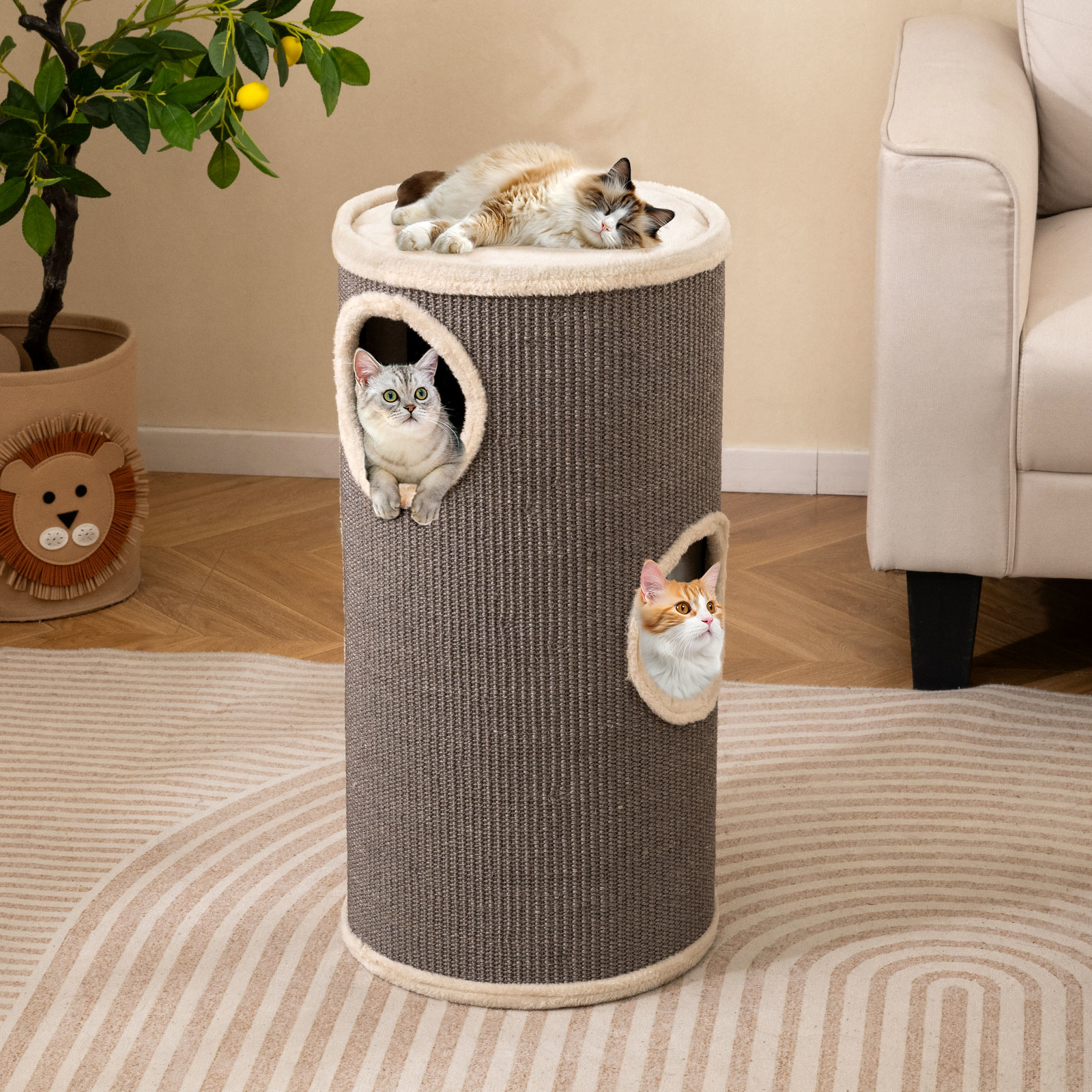 Image of 4-story Cat Condo, Multi-level Cat House With Sisal Scratching Pad, Napping Plush Bed, -shaped Cat Tree Tower, Modern Pet Hideaway Cave For Indoor Cats
