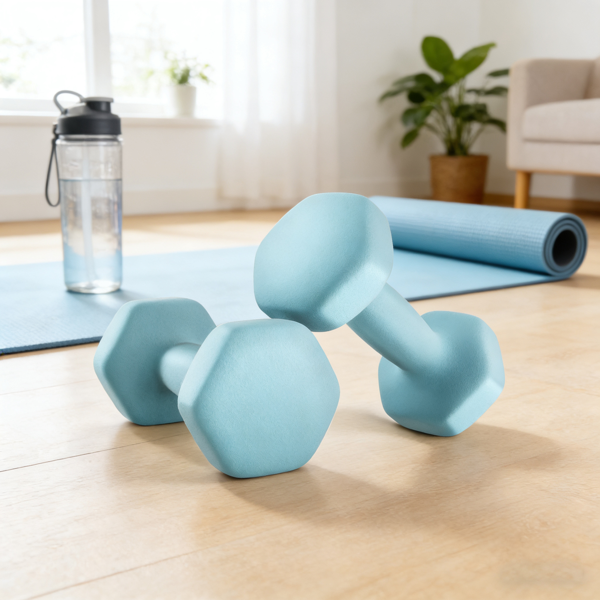 Dumbbells, 2-piece Set, 2×2kg, Dumbbell Set, Short Dumbbells, Hexagon, Neoprene Coating, Strength Training, Workout, Fitness Training