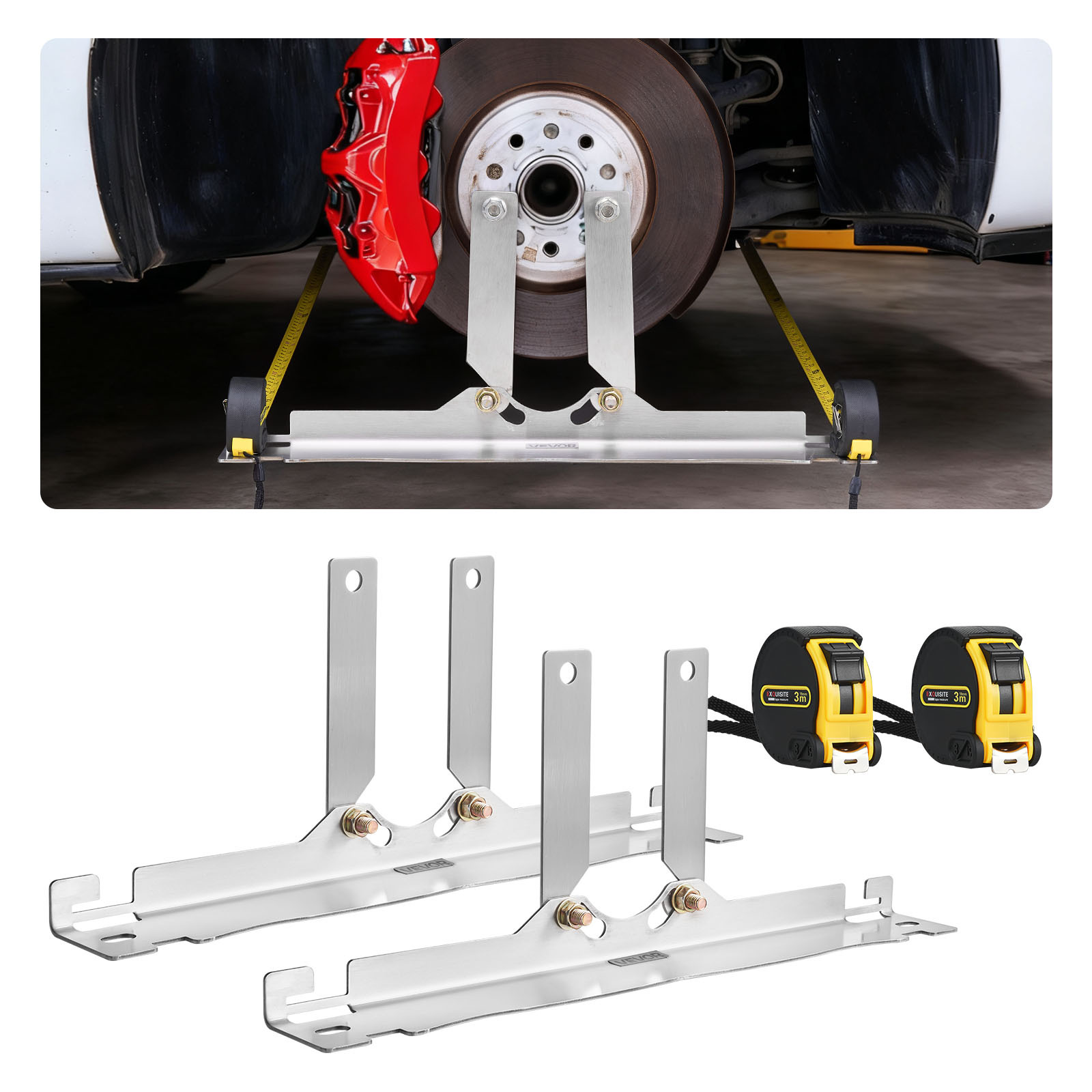 Image of Vevor Wheel Alignment Tool, 2 Pcs Stainless Steel Heavy Duty Toe Alignment Plates With 2 Measuring Tapes, Accurate Automotive Wheel Tools For Home Use, Compatible With Cars, Trucks, Suvs, And Vehicle
