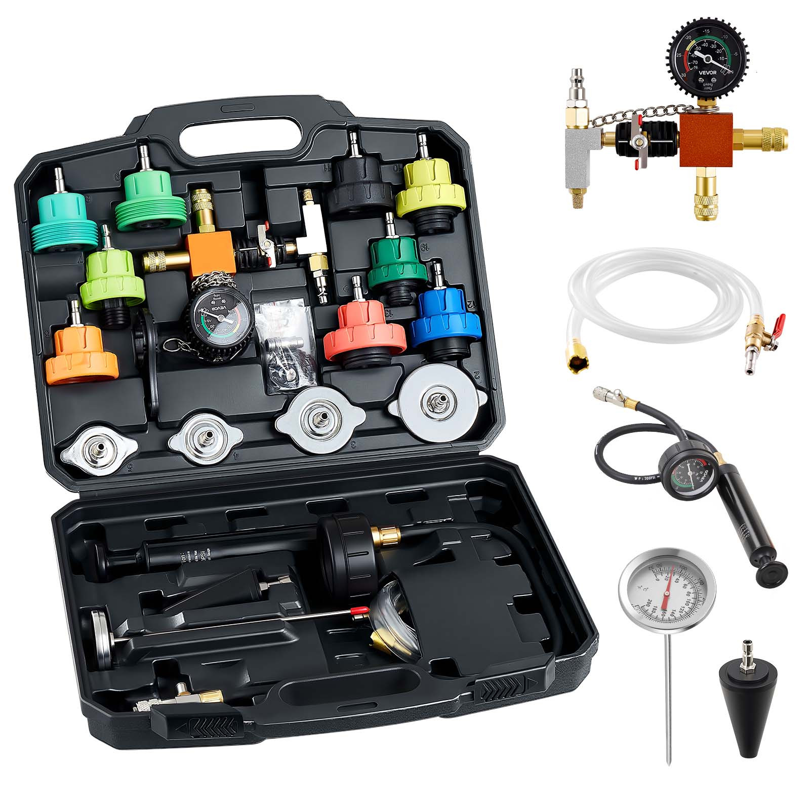 Image of Vevor Coolant Pressure Tester Kit, 28pcs Radiator Vacuum Refill Kit With 4 Adapters, Universal Fit, Automotive Cooling System Pressure Tester Kit, With Pressure Pump & Aluminum Alloy Purge Filler