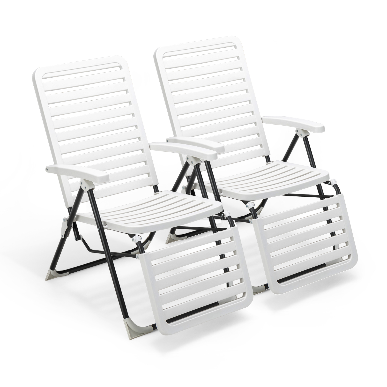 Image of Patio Chaise Lounge Chair, Folding Reclining Chair W/ 7-position Backrest & Cozy Footrest, Weatherproof Pp Material, Sturdy Patio Recliner For Backyard, Poolside, Deck