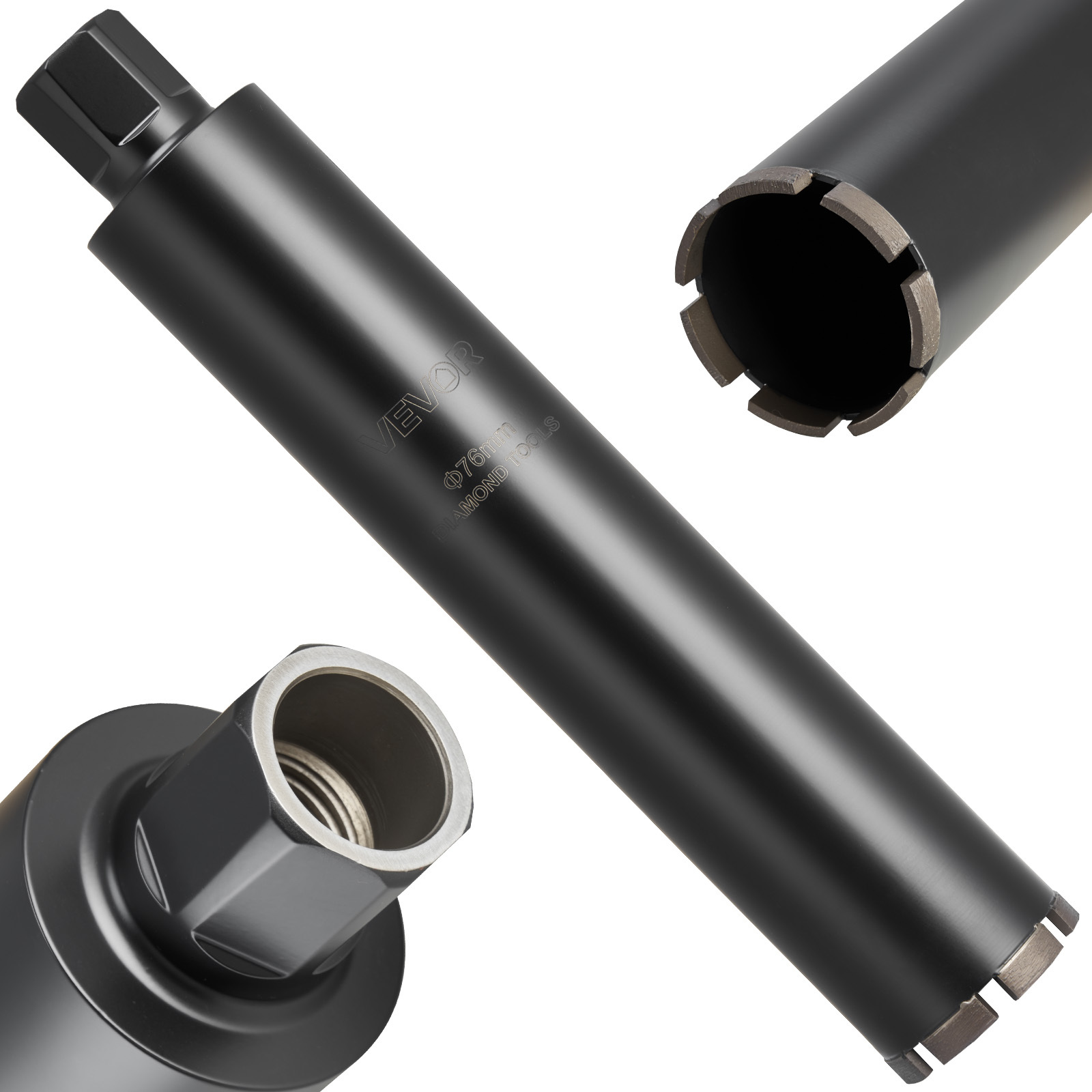 Vevor Core Drill Bit, 76 Mm Diameter, 356 Mm Drilling Depth, 1-1/4 In-7 Internal Thread, High-precision Welding Technology, Wet Diamond Core Bit For Reinforced Concrete, , And Masonry