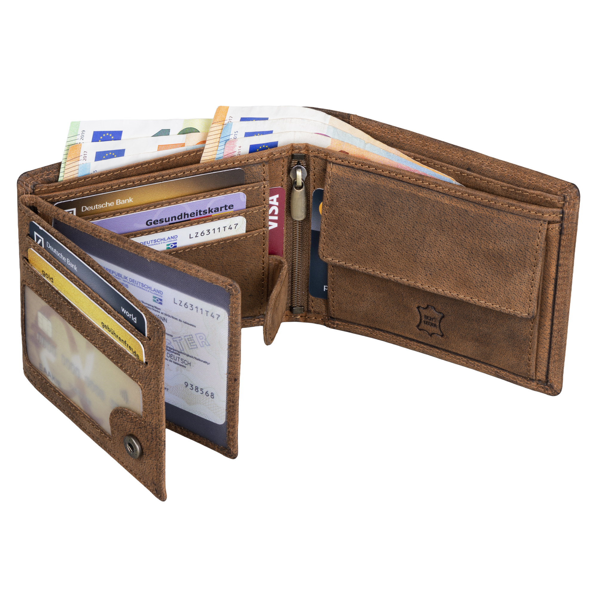 E-shop Leder Geldbörse Herren Portemonnaie RFID Querformat Geldbeutel Echtleder Tan