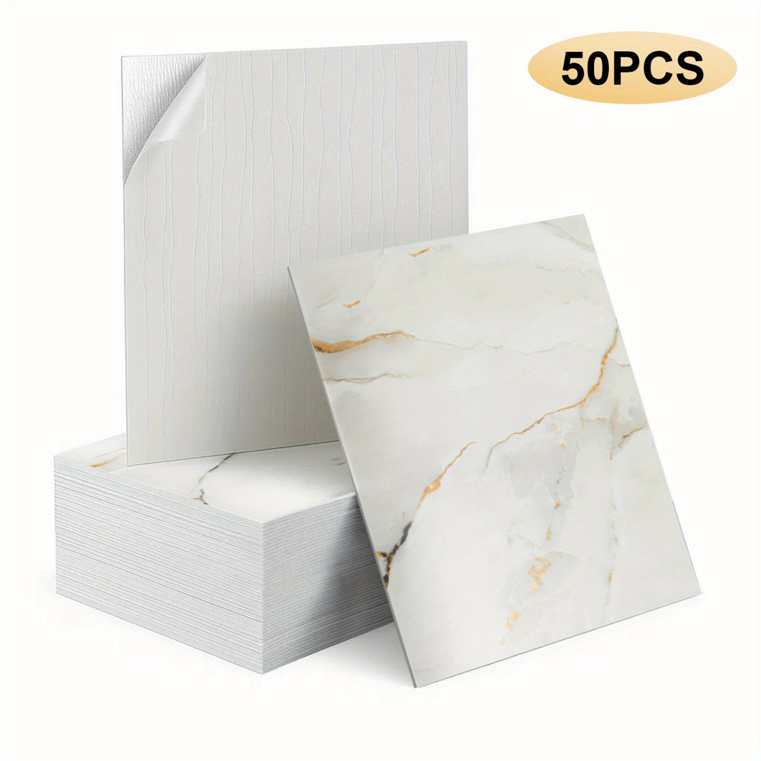 Image of 50-piece 3d Marble Wall Tile Wallpaper, Self-adhesive Foam Wall Panels, Perfect For Wall Decoration In . Easy To Peel, Stick, And Trim, Ideal For Kitchen Backsplashes, Bathrooms, And More