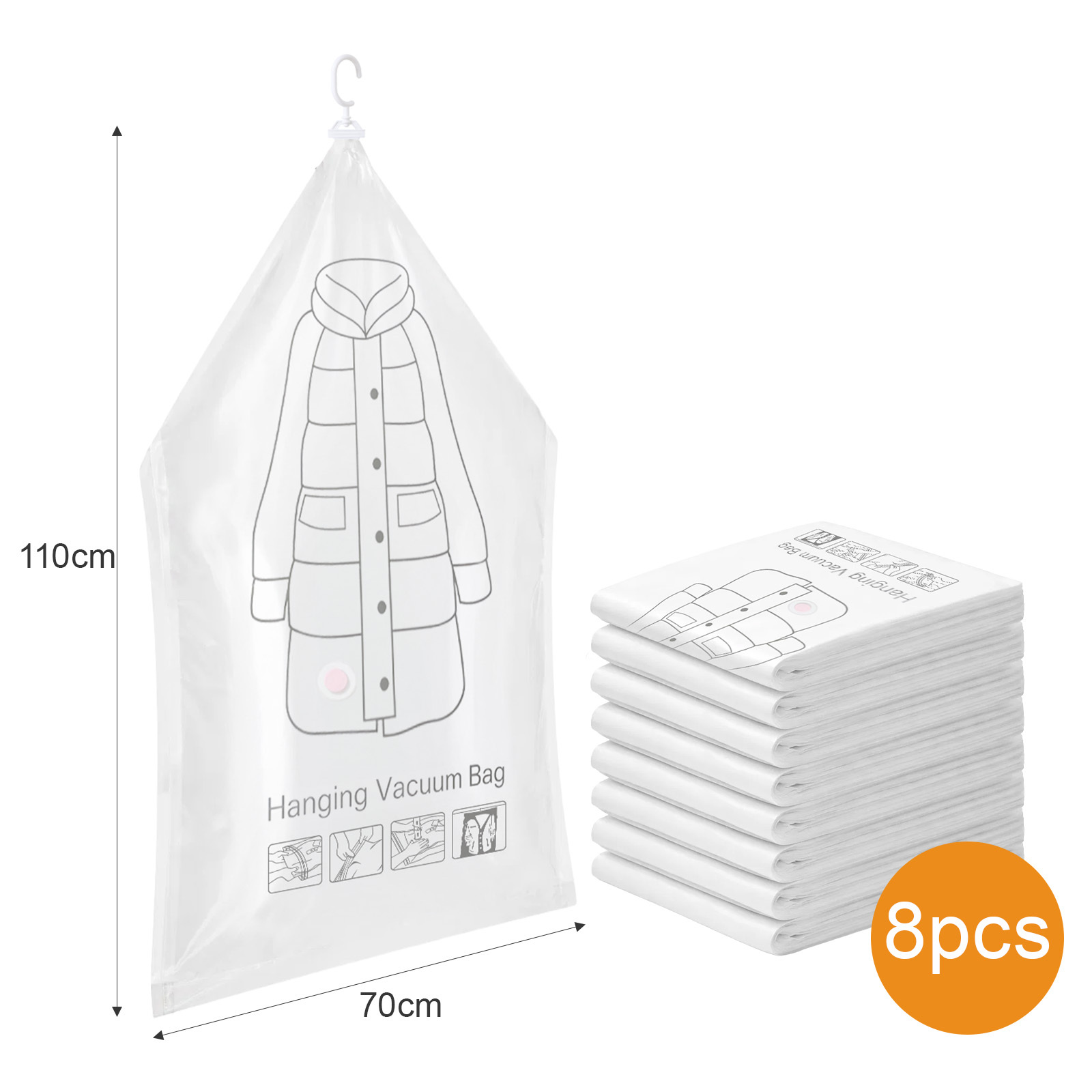 TEMU 8 Pack Hanging Storage Sealer Bags Space Saving For Clothes Suits And Jackets Closet Organizer Bags Travel 8pcs Set White Transparent