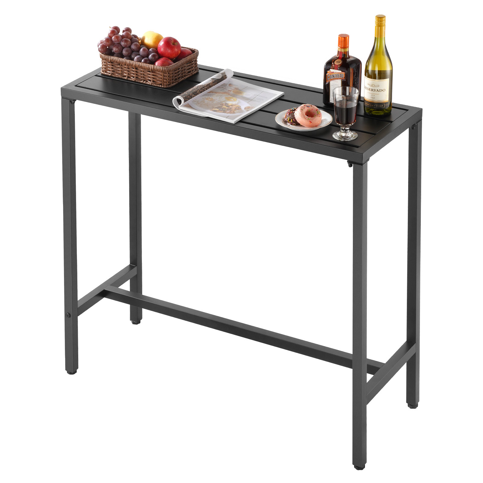 Image of Outdoor Bar Table, 100 X Cm Patio Bar Table, & Sturdy Metal Frame, Rectangle Counter Height Dining Tables, Outdoor Furniture For Balcony, Yard, Hot Tub, Poolside, Indoor