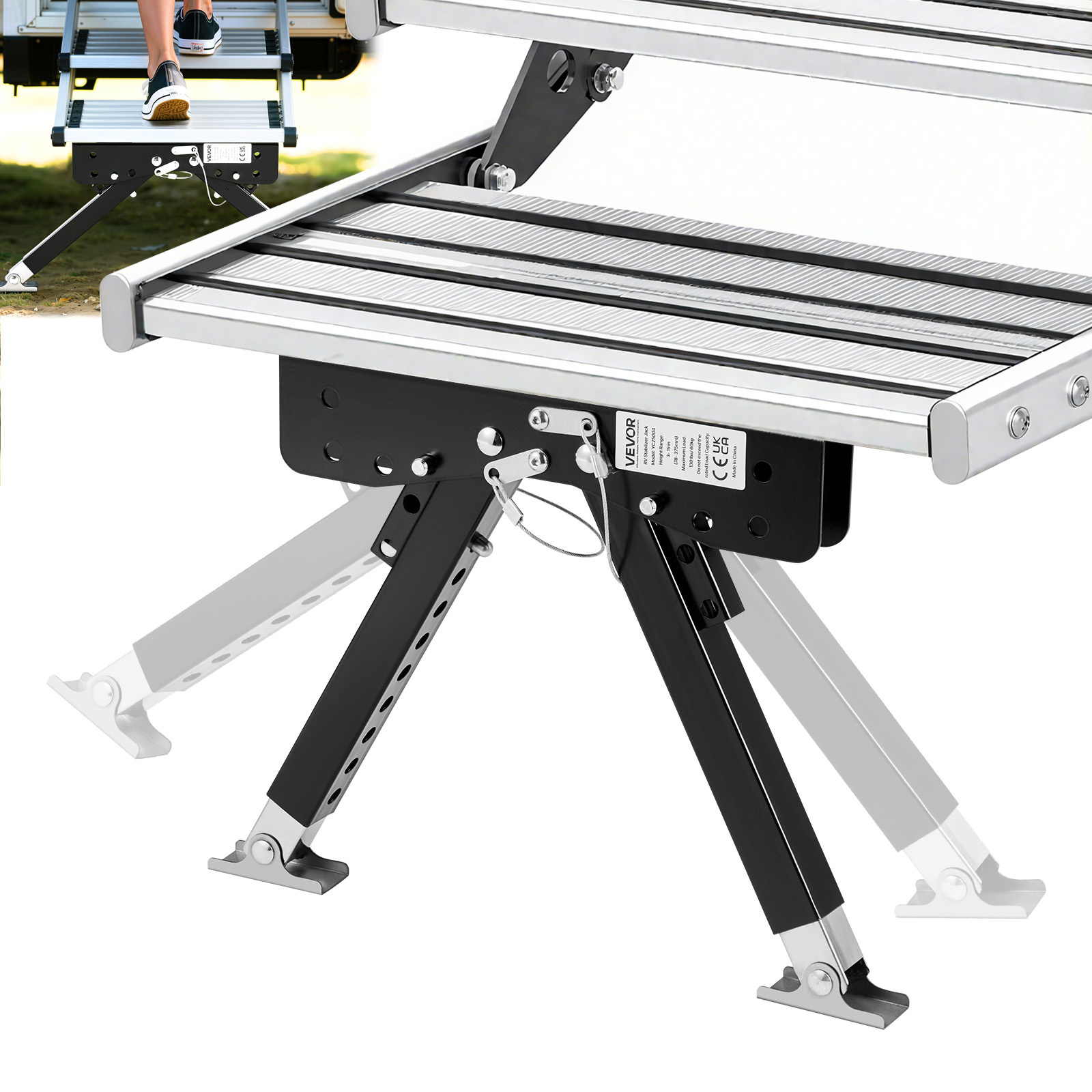 Image of Vevor Rv Step , Height Adjustable Step Kit, Stair With Powder Coated Steel For 5th Wheels, Travel Trailers And Motorhomes, Adjustable From 76.2mm To 381mm